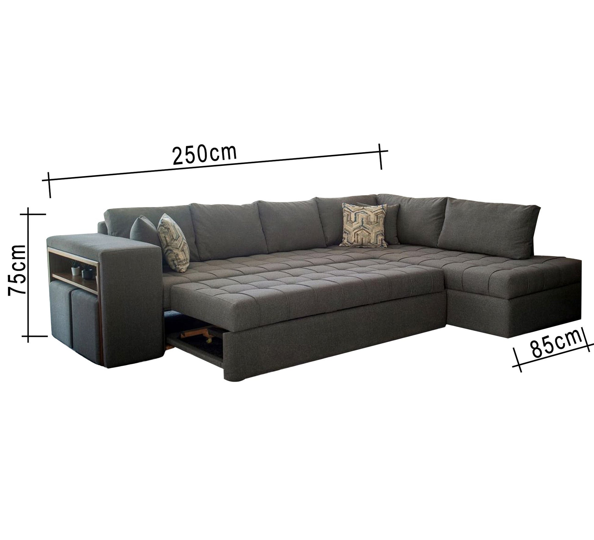 Corner bed and chaise longue in gray color - Vitrine Furniture - Sofa Bed