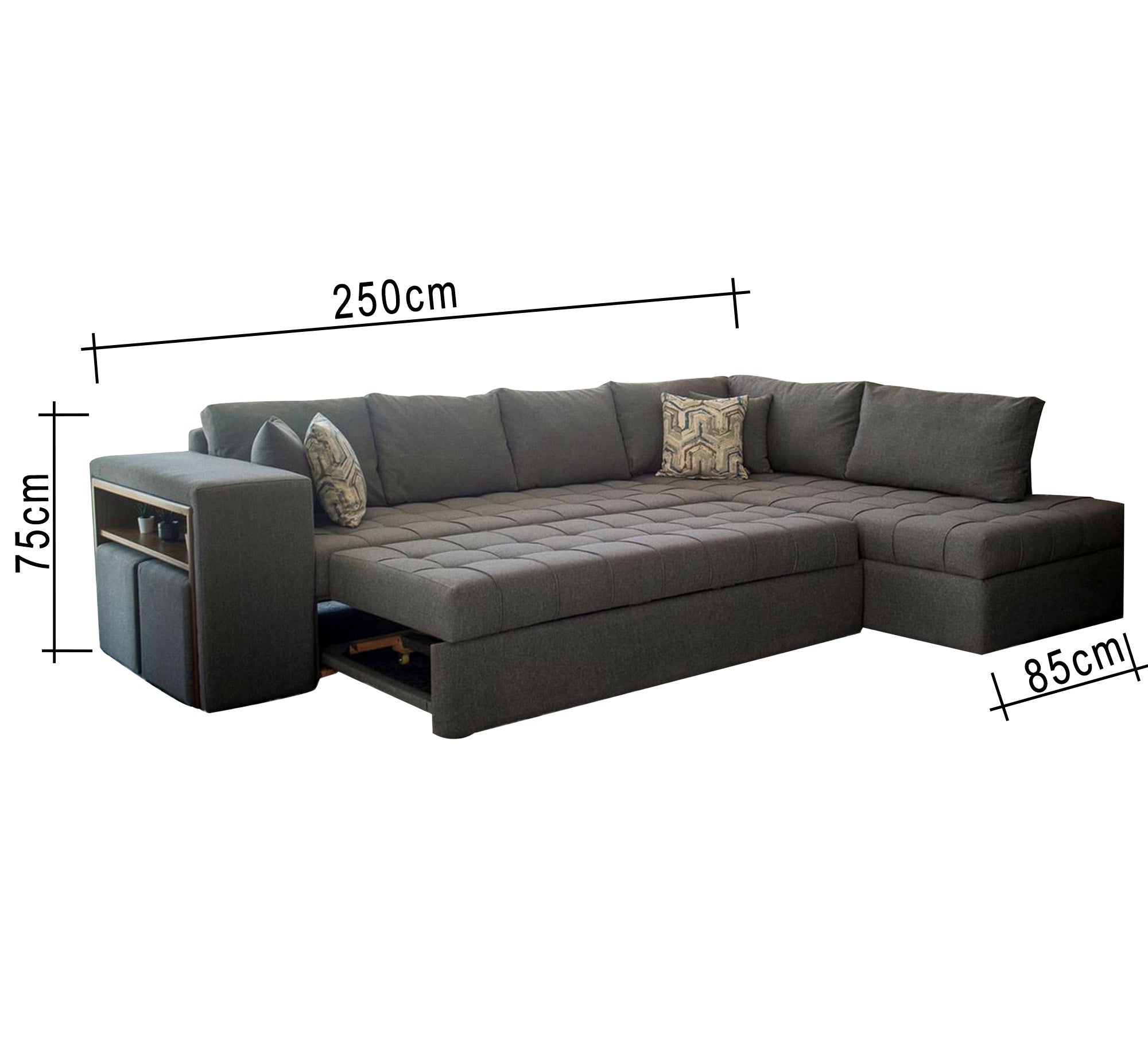 Corner bed and chaise longue in gray color - Vitrine Furniture - Sofa Bed