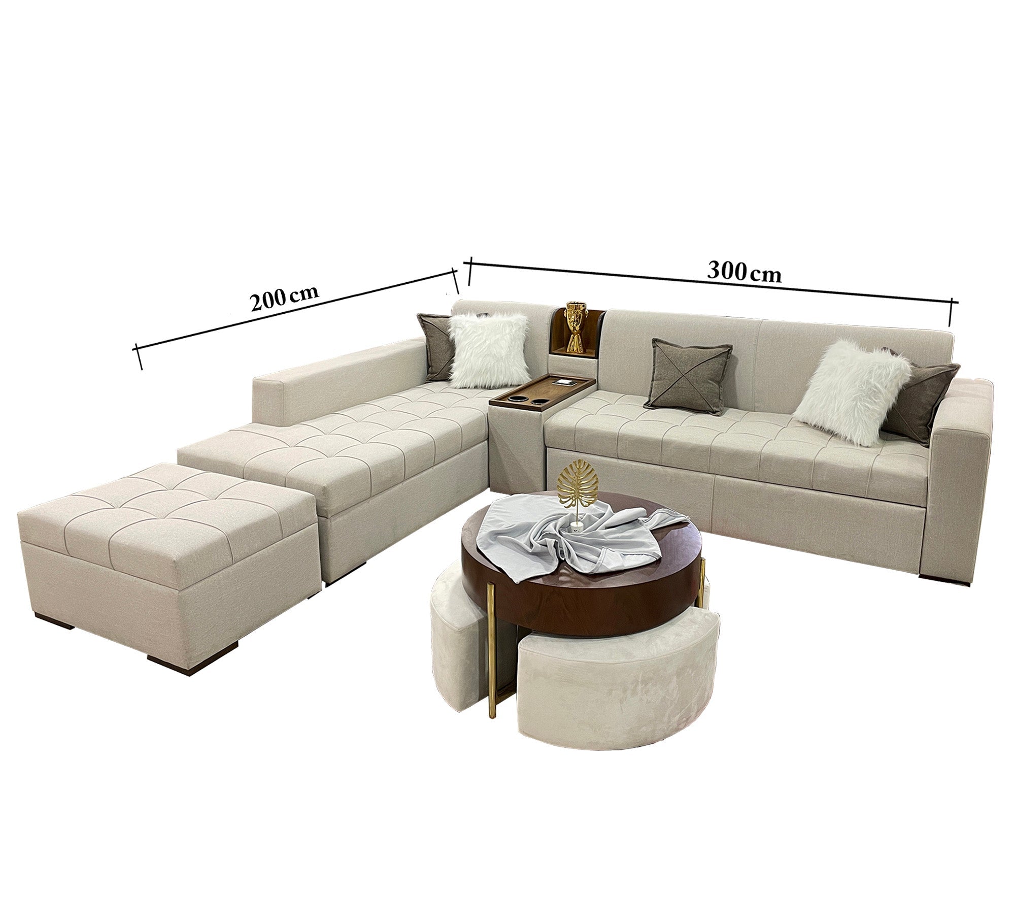 Corner beige bed - Vitrine Furniture - L - shape sofa set