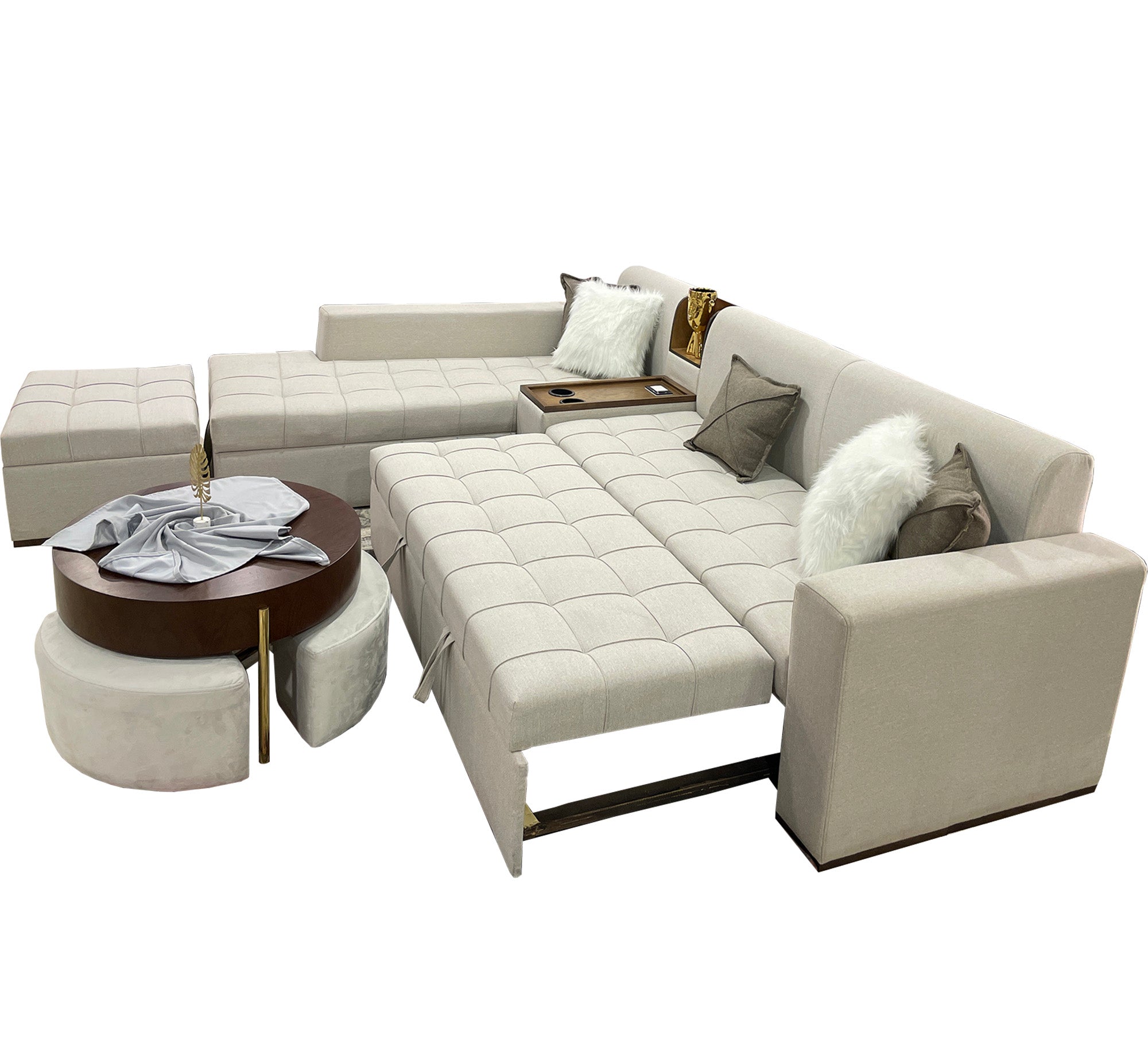 Corner beige bed - Vitrine Furniture - L - shape sofa set