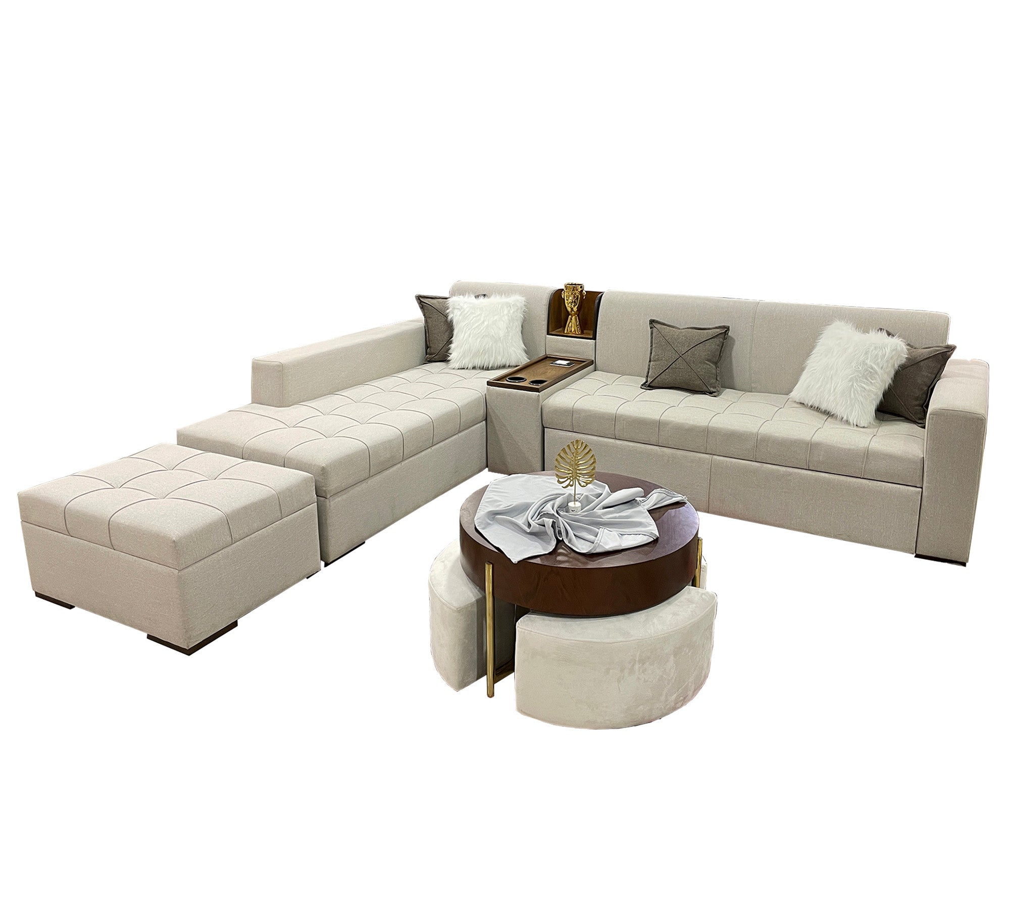 Corner beige bed - Vitrine Furniture - L - shape sofa set