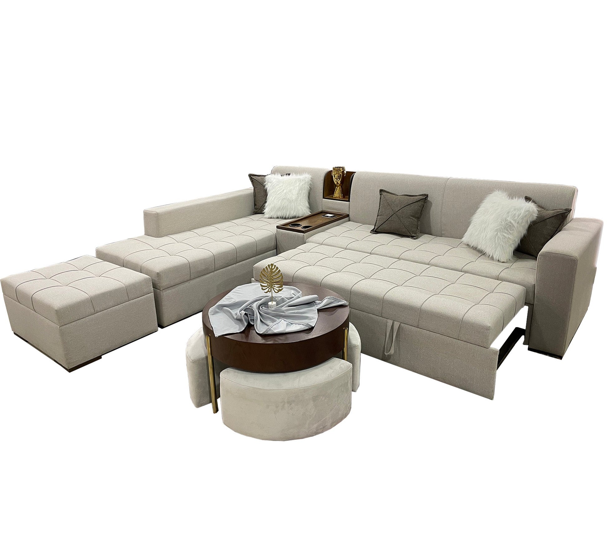 Corner beige bed - Vitrine Furniture - L - shape sofa set