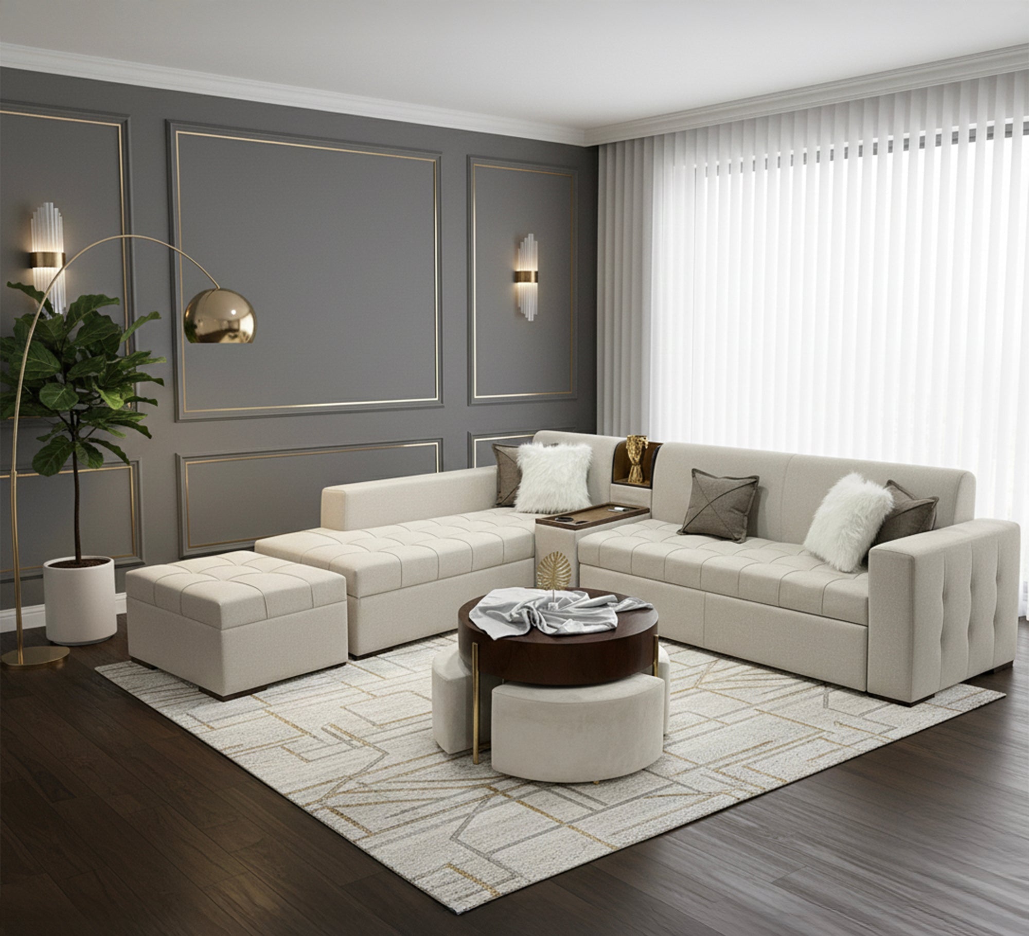 Corner beige bed - Vitrine Furniture - L - shape sofa set