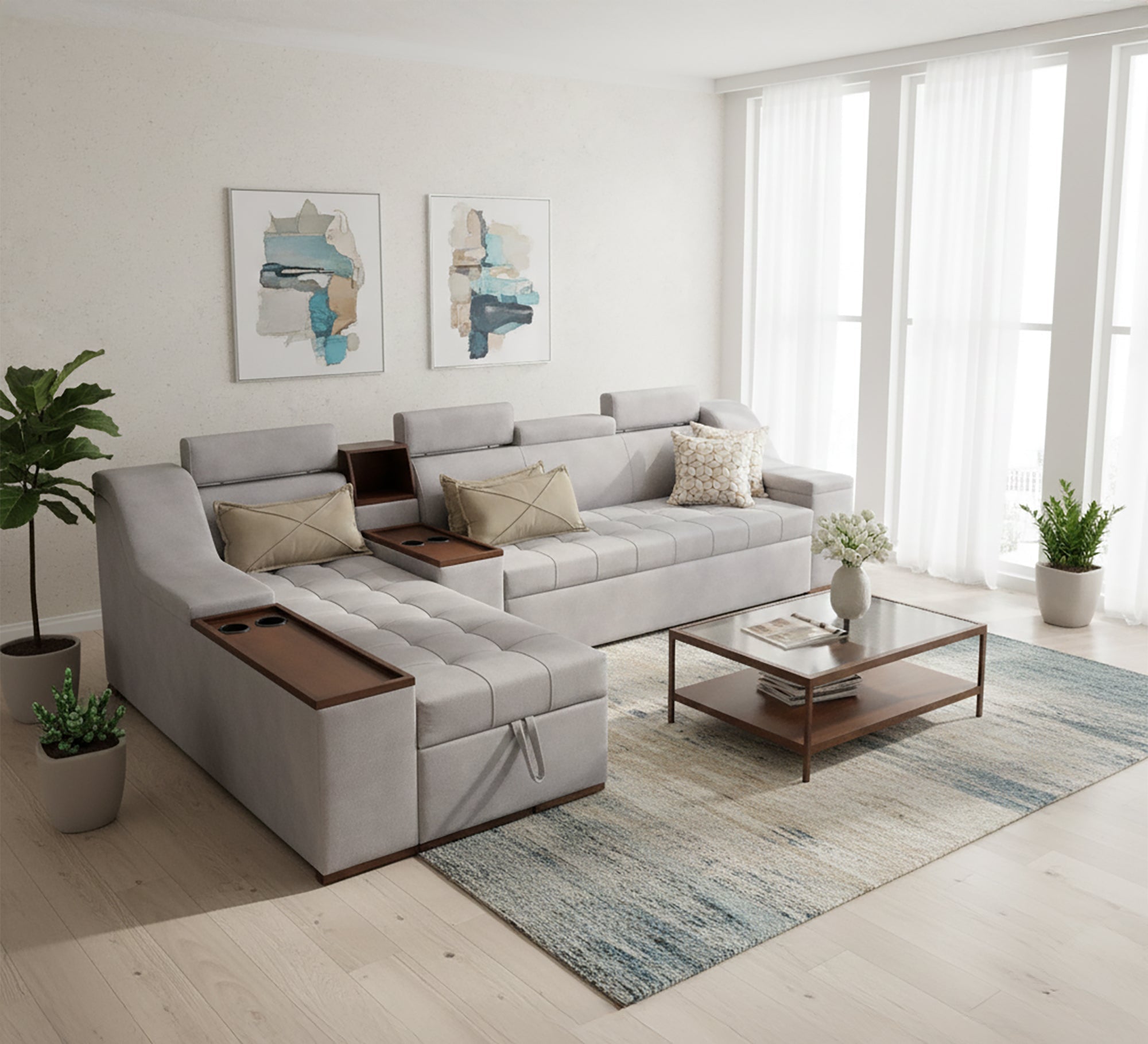 Corner Comfort Bed: Cloudy Hue, Elegant & Cozy Design - Vitrine Furniture - Sofa bed