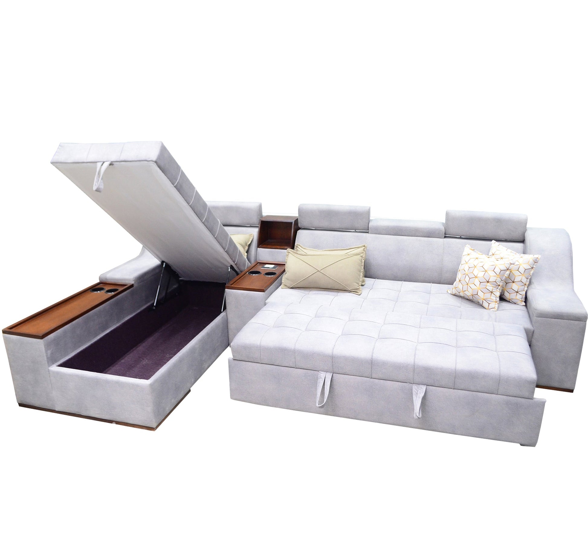 Corner Comfort Bed: Cloudy Hue, Elegant & Cozy Design - Vitrine Furniture - Sofa bed