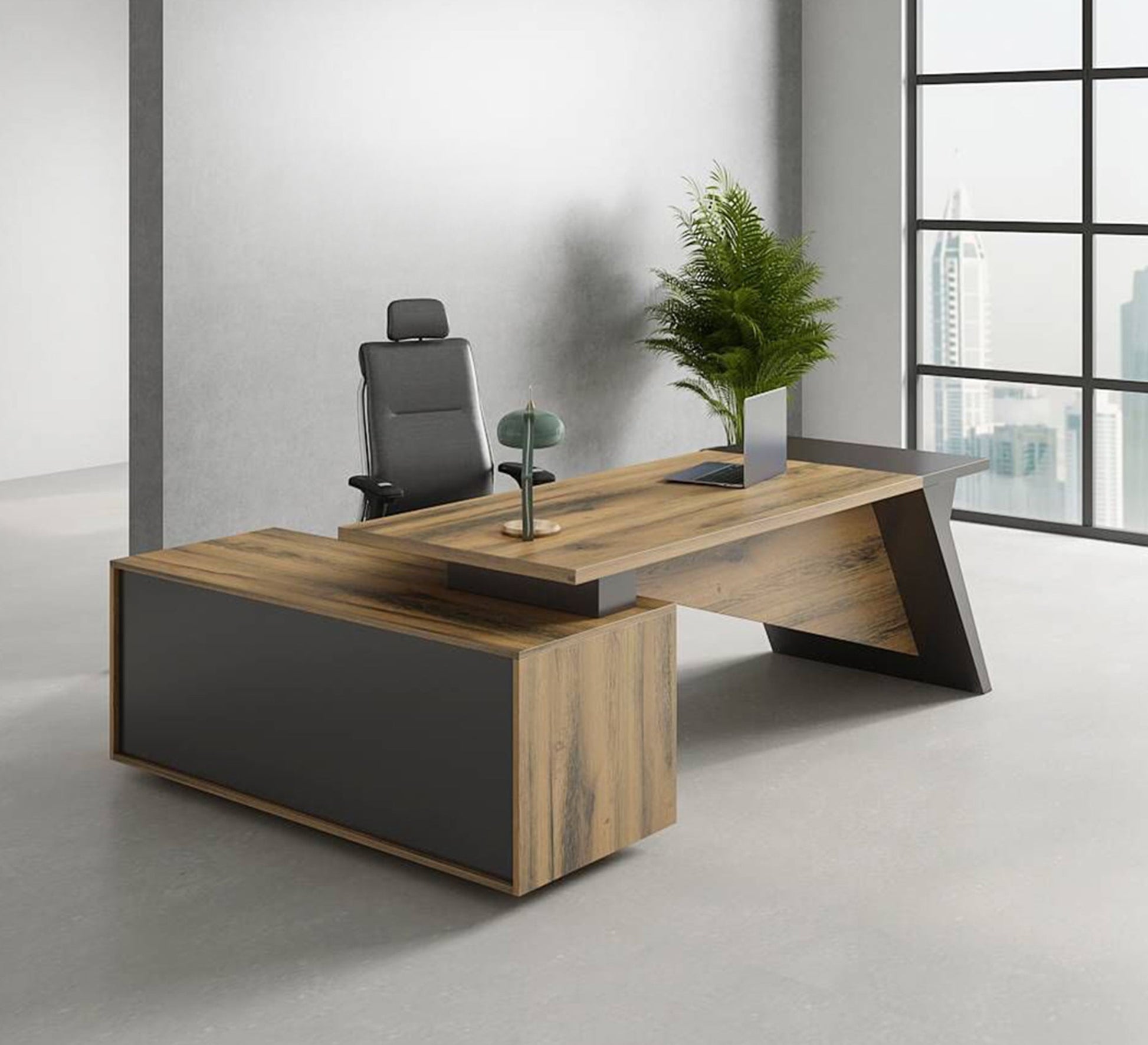 Corner Executive Desk with Black Side Drawer Unit - Vitrine Furniture - Furniture