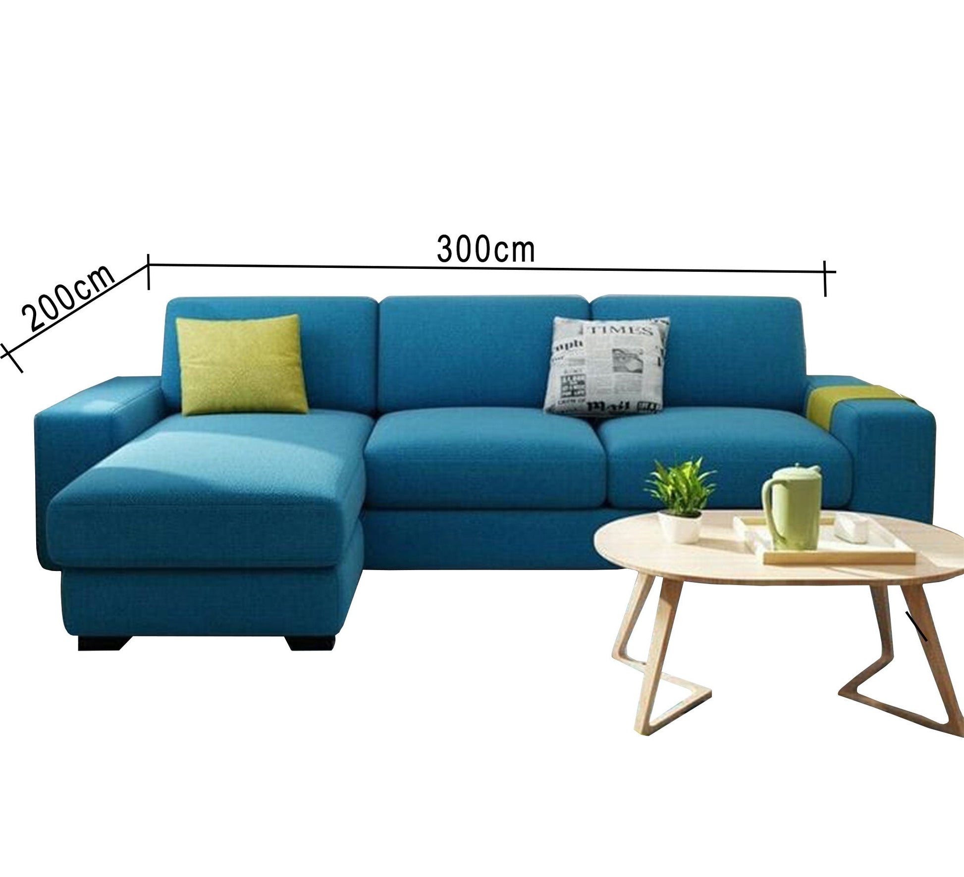 Corner L - shaped living room in light turquoise color - Vitrine Furniture - L - shape sofa set