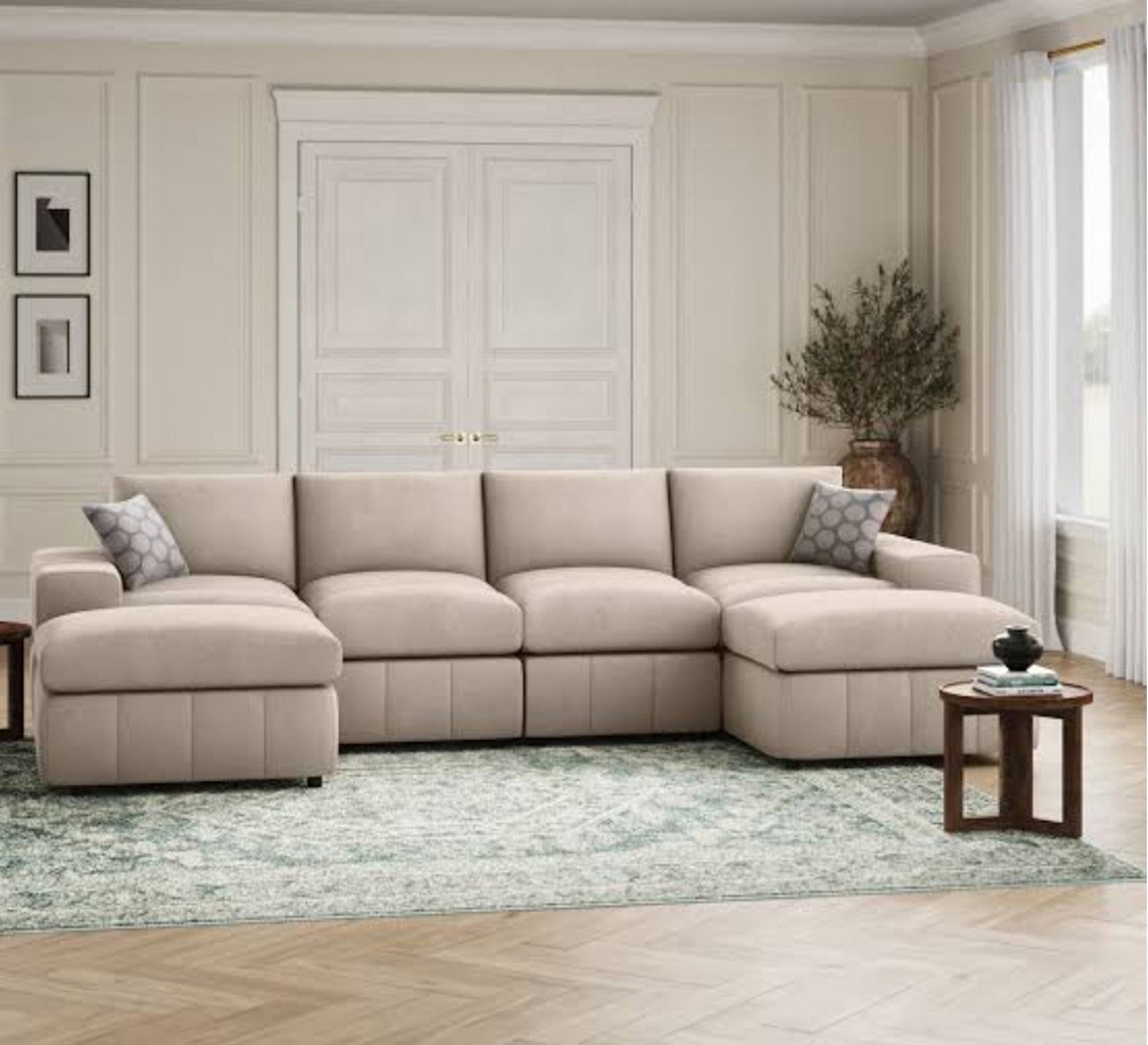 Corner letter U in beige color - Vitrine Furniture - L - shape sofa set