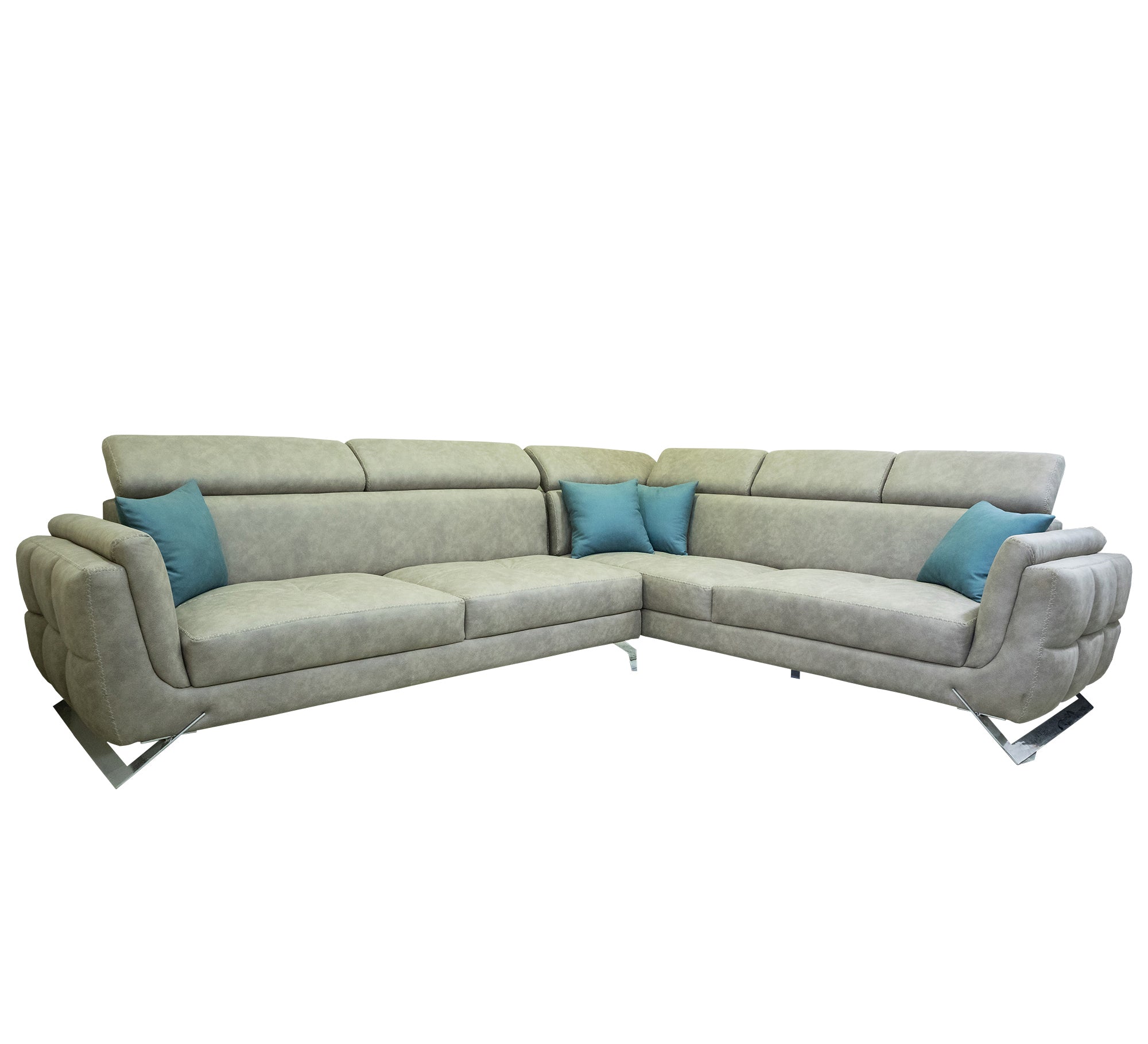 Corner: Stylish Grey & Blue Accent Pillows - Vitrine Furniture - L - shape sofa set