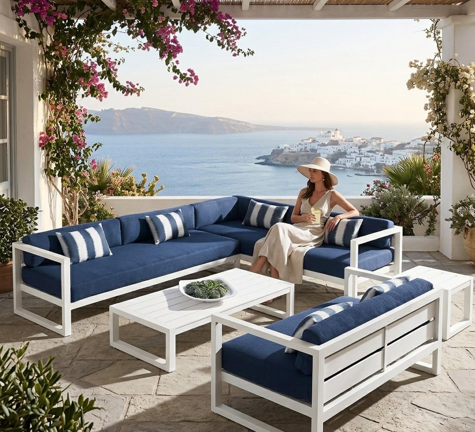 Corner with blue steel upholstery, letter U - Vitrine Furniture - Outdoor Lounge Sets