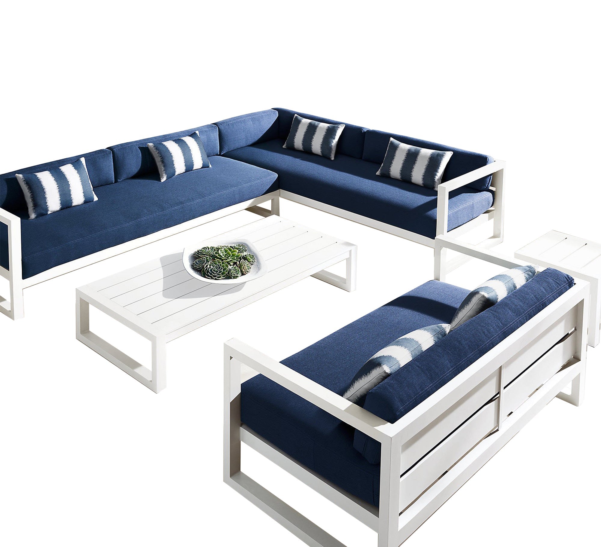Corner with blue steel upholstery, letter U - Vitrine Furniture - Outdoor Products