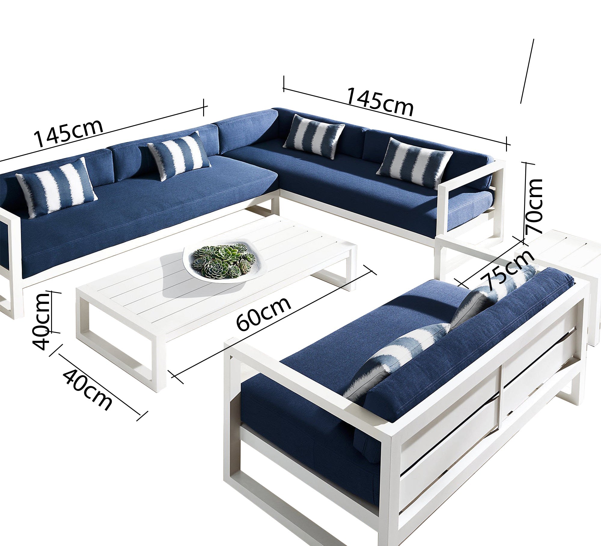 Corner with blue steel upholstery, letter U - Vitrine Furniture - Outdoor Products