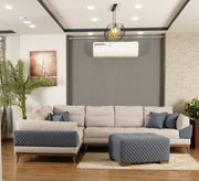 Cream captone corner with blue touches - Vitrine Furniture - L - shape sofa set