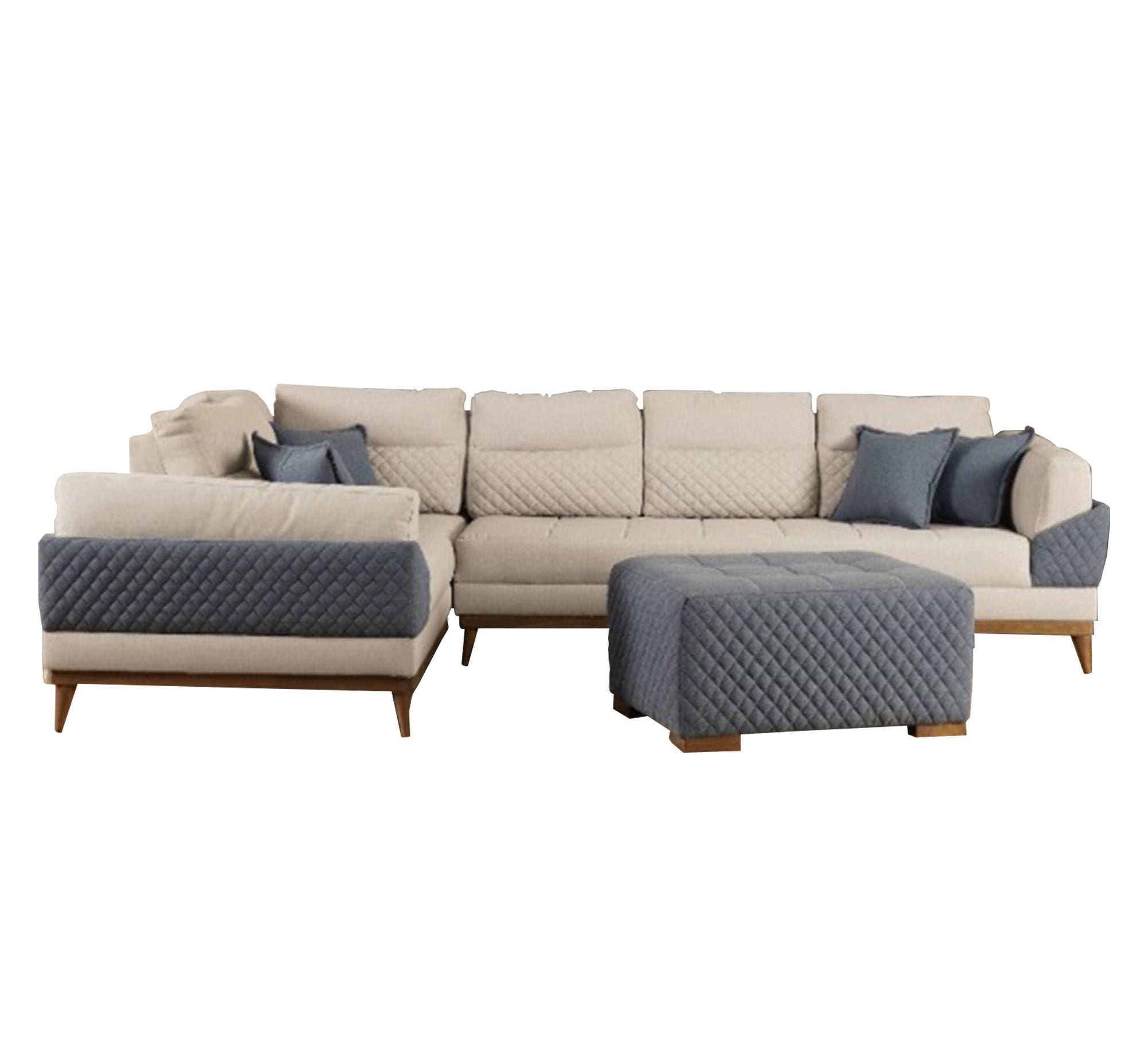 Cream captone corner with blue touches - Vitrine Furniture - L - shape sofa set