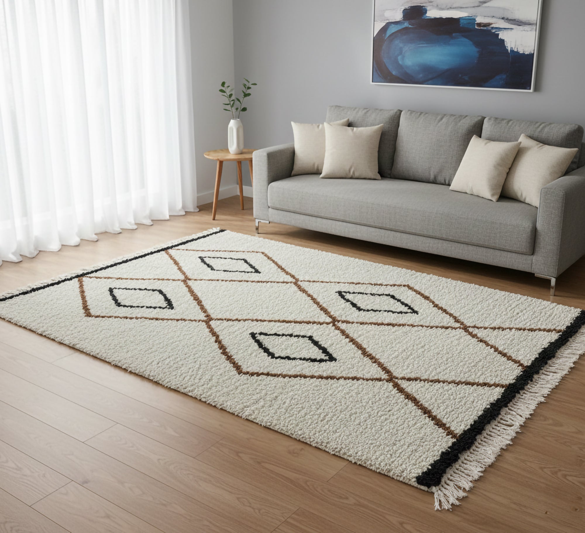Creamy floor rug with triangular stripes - Vitrine Furniture - Accessories
