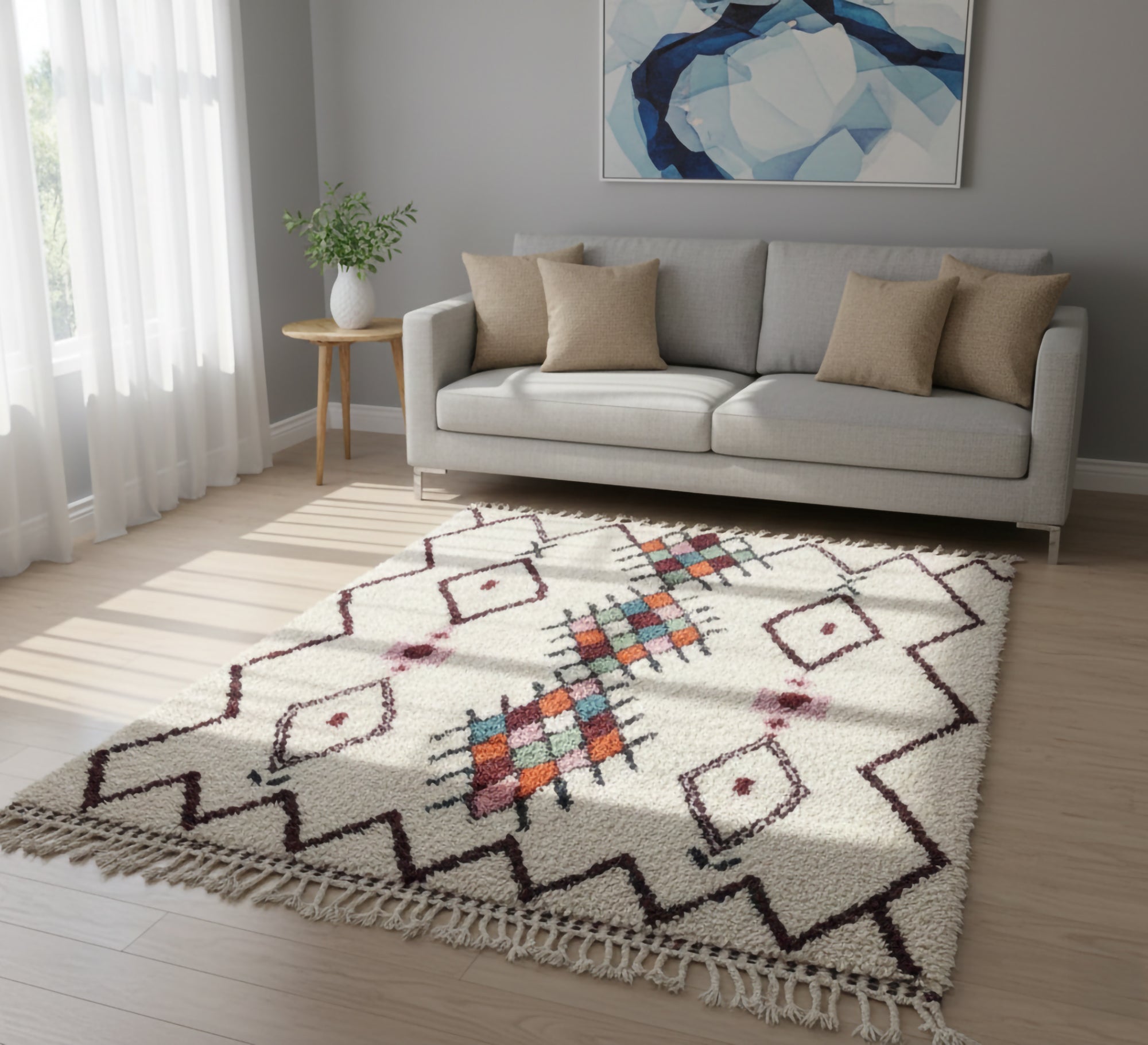 Creamy floor rug with triangular stripes - Vitrine Furniture - Accessories