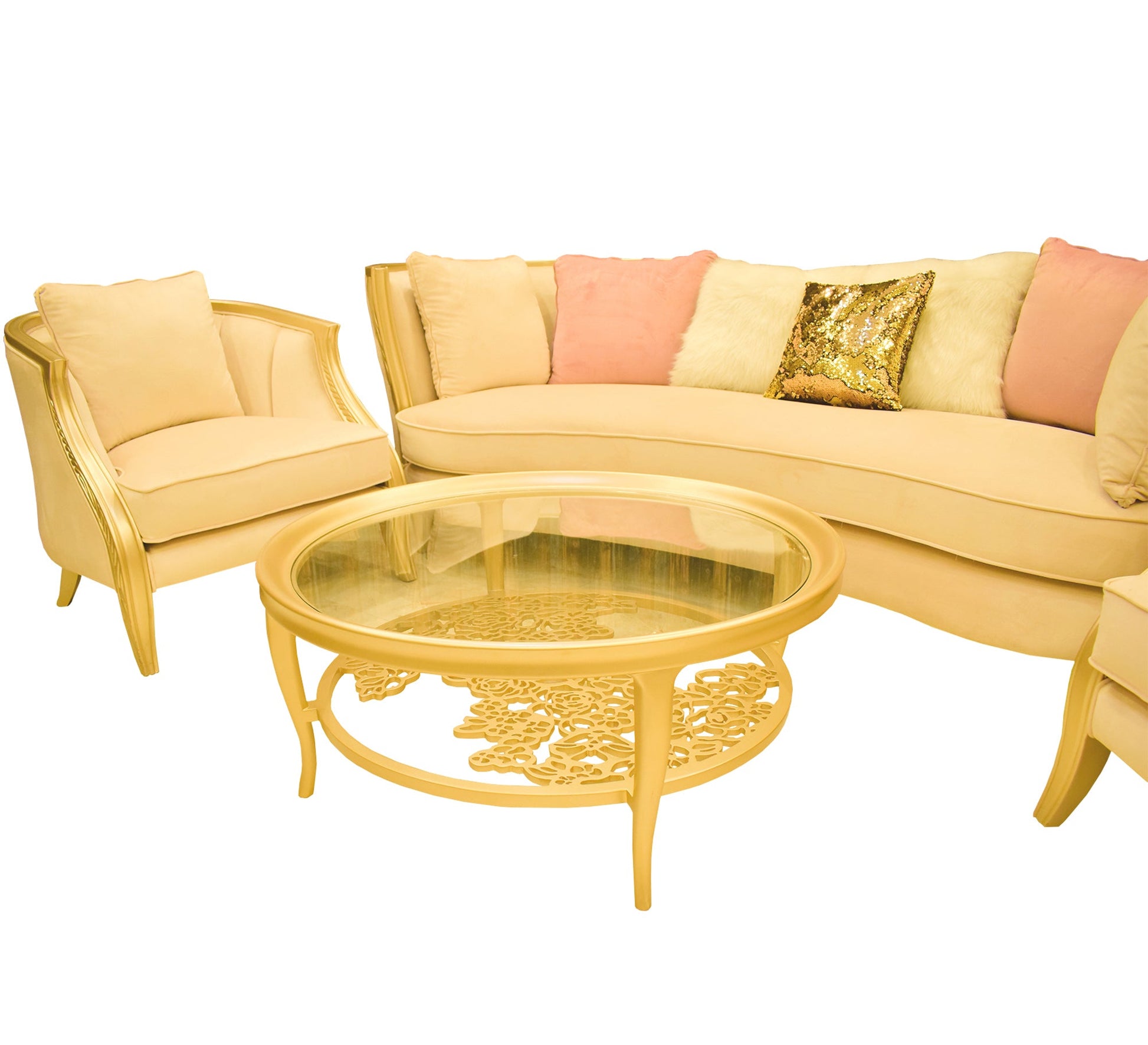 Creamy Golden Sofa with High Armrests & Legs - Vitrine Furniture - Living room sets