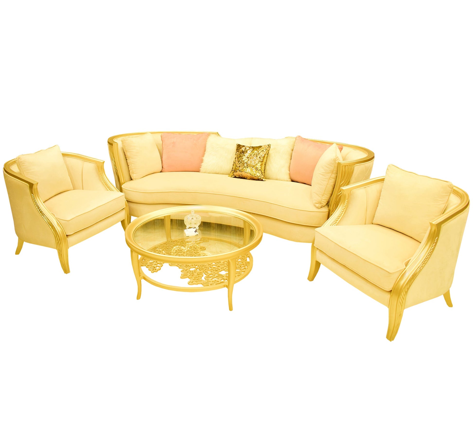 Creamy Golden Sofa with High Armrests & Legs - Vitrine Furniture - Living room sets
