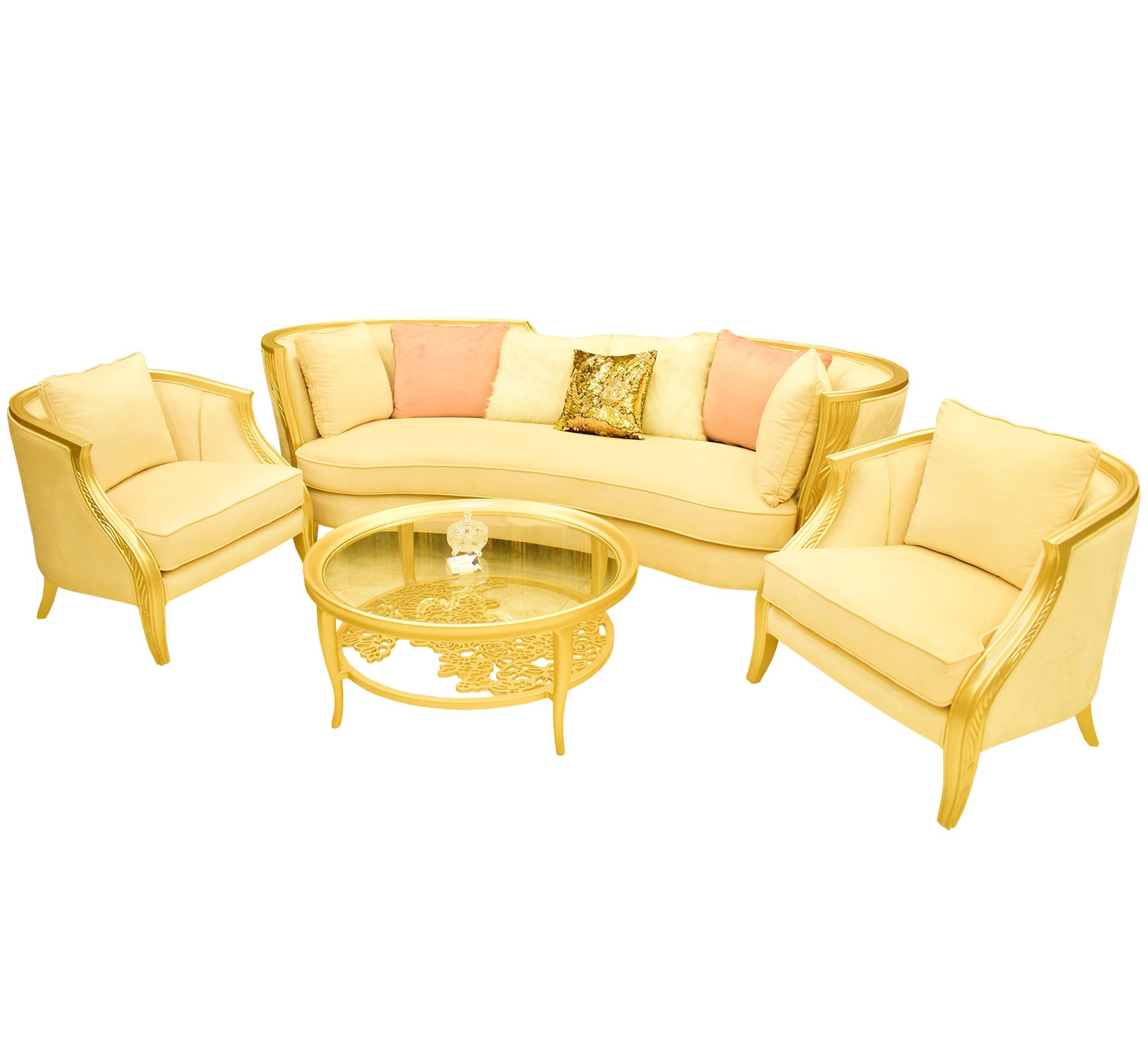 Creamy Golden Sofa with High Armrests & Legs - Vitrine Furniture - Living room sets