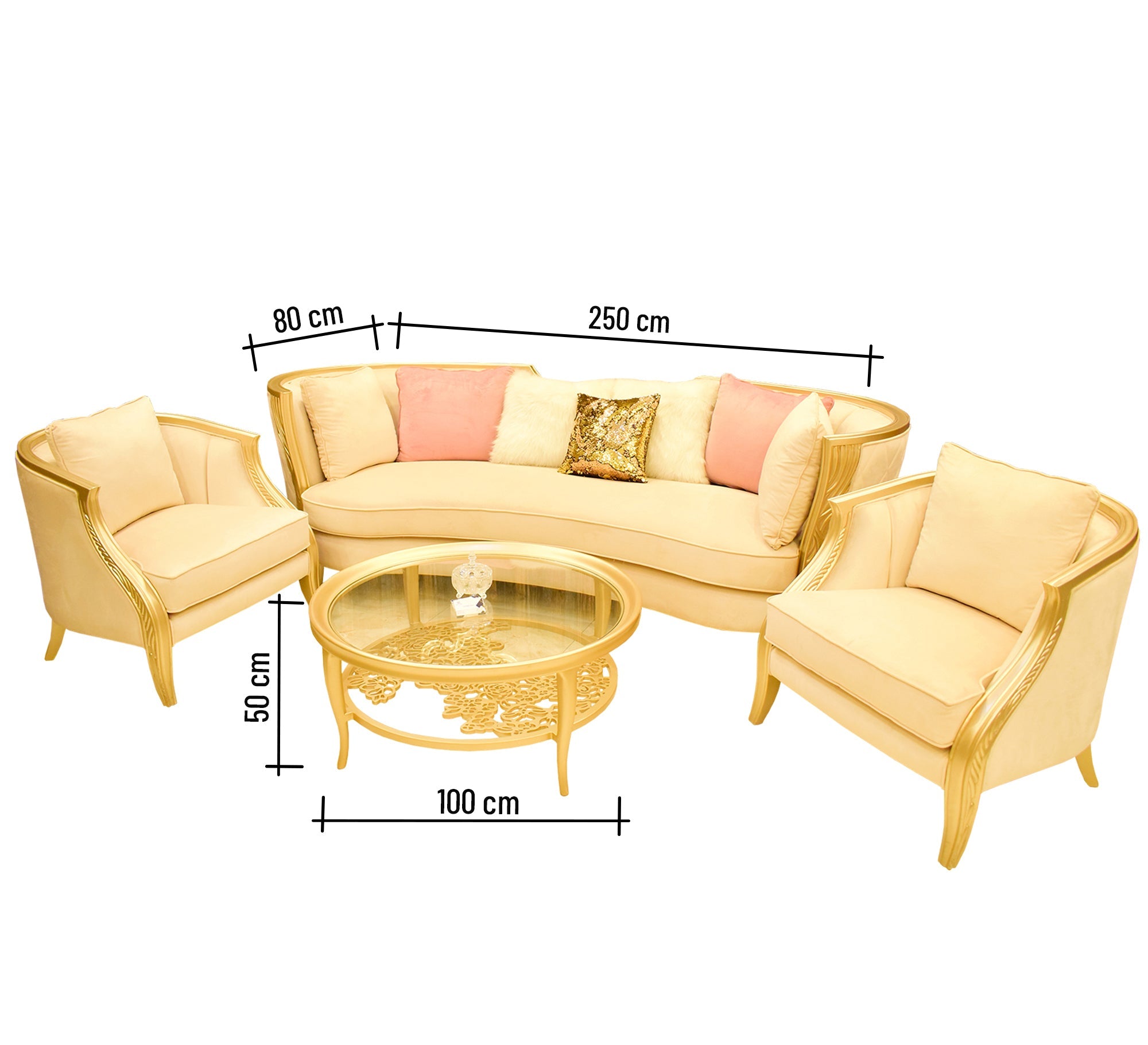Creamy Golden Sofa with High Armrests & Legs - Vitrine Furniture - Living room sets