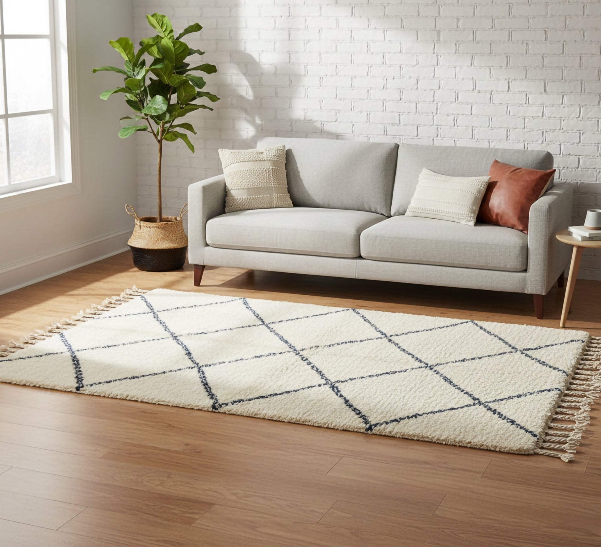 Creamy rug with a navy diamond mesh - Vitrine Furniture - Accessories