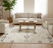 Creamy rug with fringed lines and small diamond patterns - Vitrine Furniture - Accessories