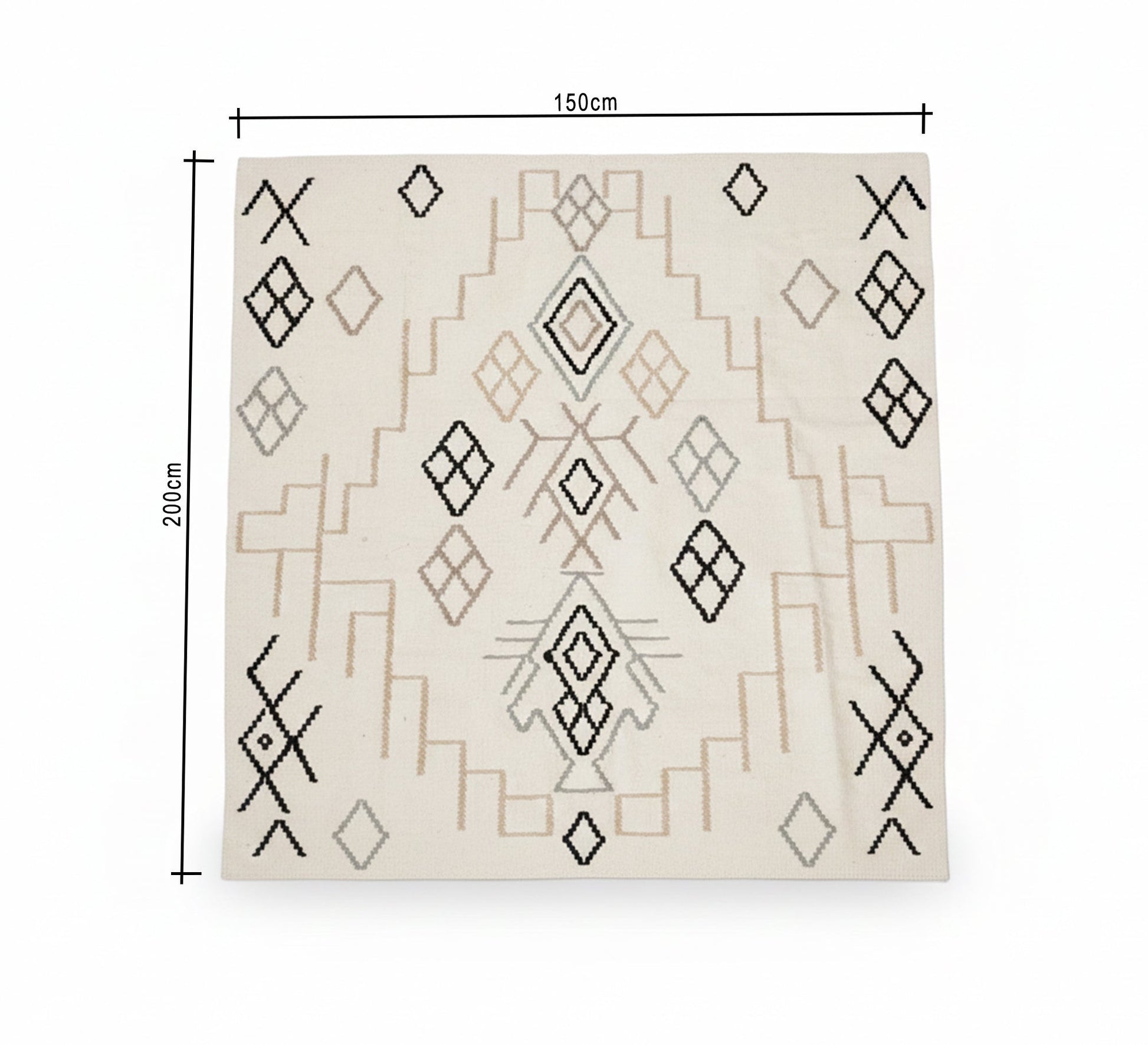Creamy rug with fringed lines and small diamond patterns - Vitrine Furniture - Accessories