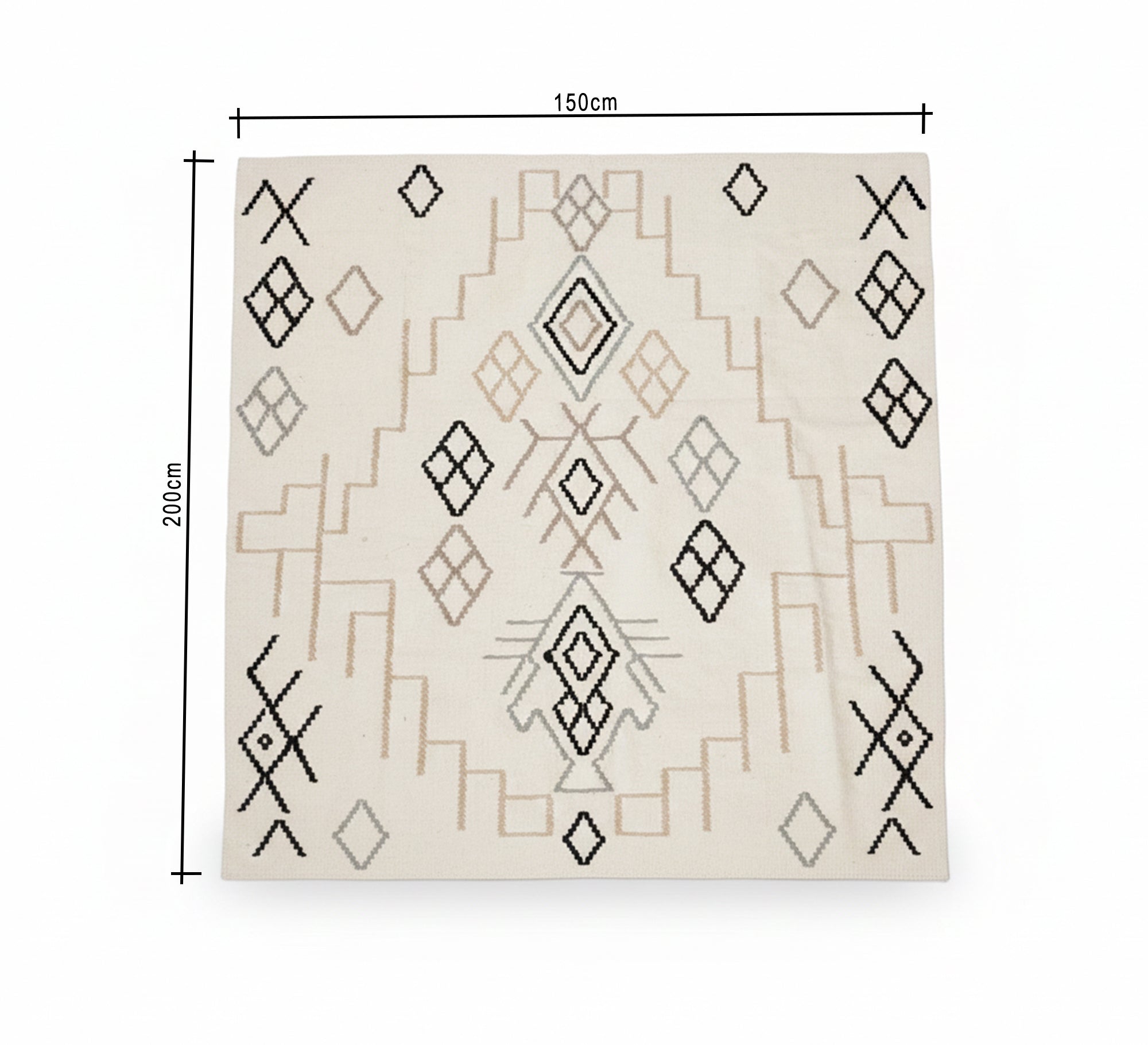 Creamy rug with fringed lines and small diamond patterns - Vitrine Furniture - Accessories