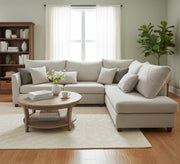 creamy white living room corner - Vitrine Furniture - L - shape sofa set