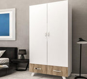 Cupboard 110 with two white doors and two wooden shelves - Vitrine Furniture - Furniture