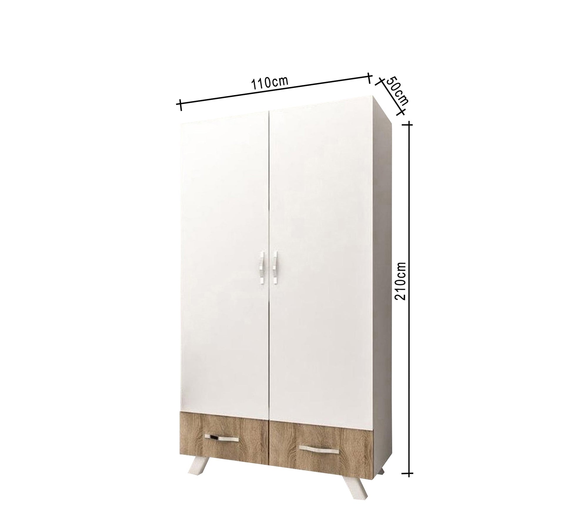 Cupboard 110 with two white doors and two wooden shelves - Vitrine Furniture - Furniture