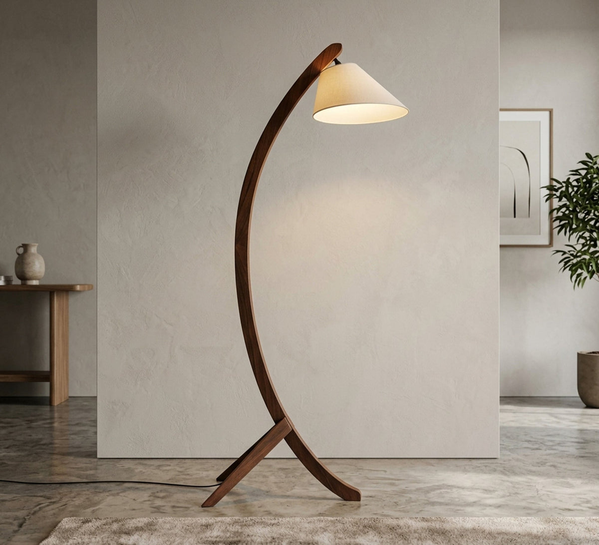 Curved Dark Wood Arc Floor Lamp - Vitrine Furniture - Floor lamps