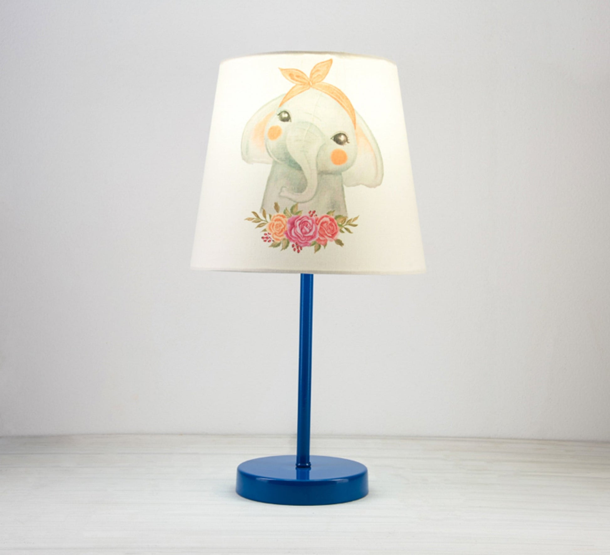 Cute Elephant Lamp, Flower Light for Your Baby's Room with Blue Base - Vitrine Furniture - Lighting