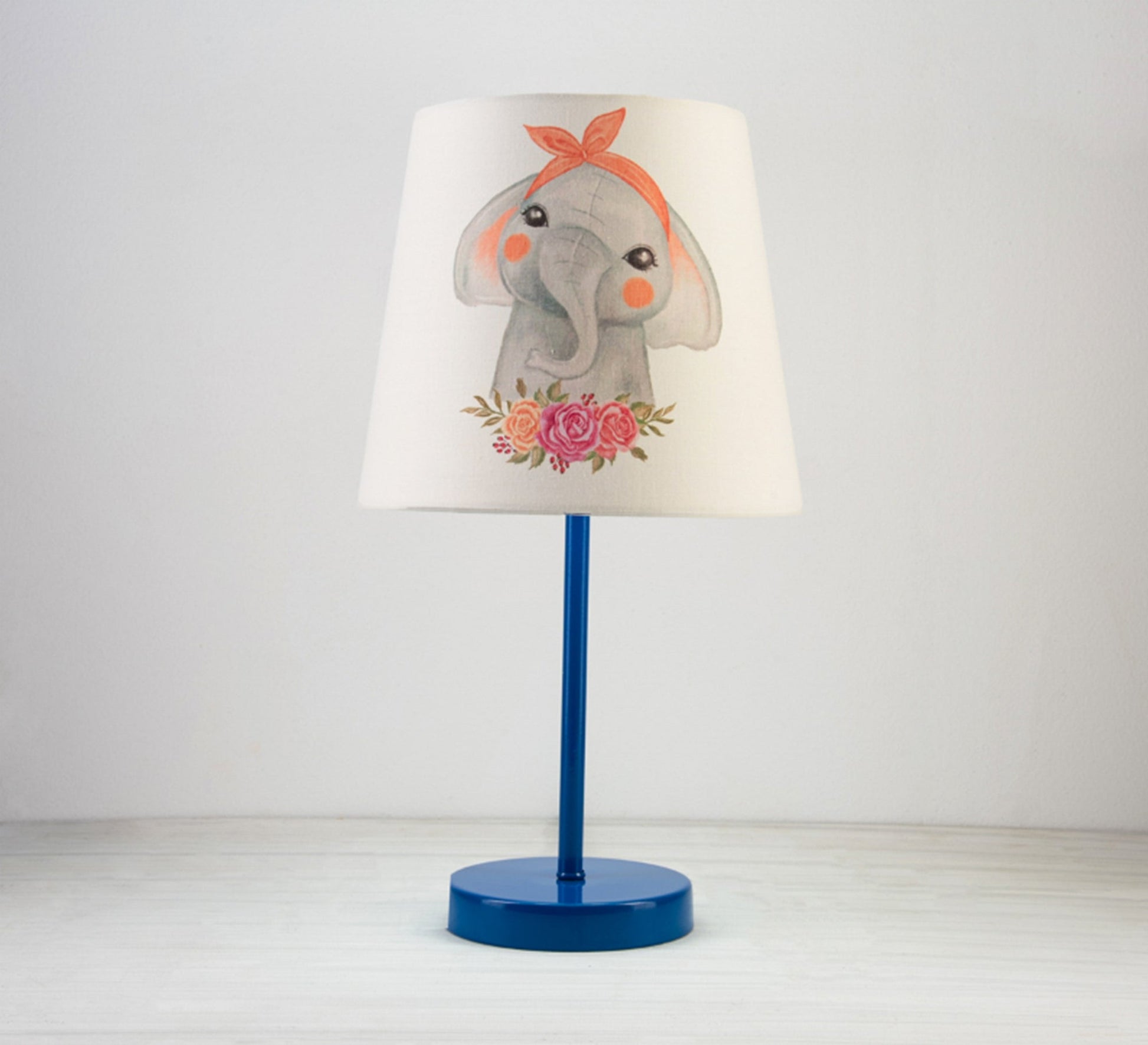 Cute Elephant Lamp, Flower Light for Your Baby's Room with Blue Base - Vitrine Furniture - Lighting