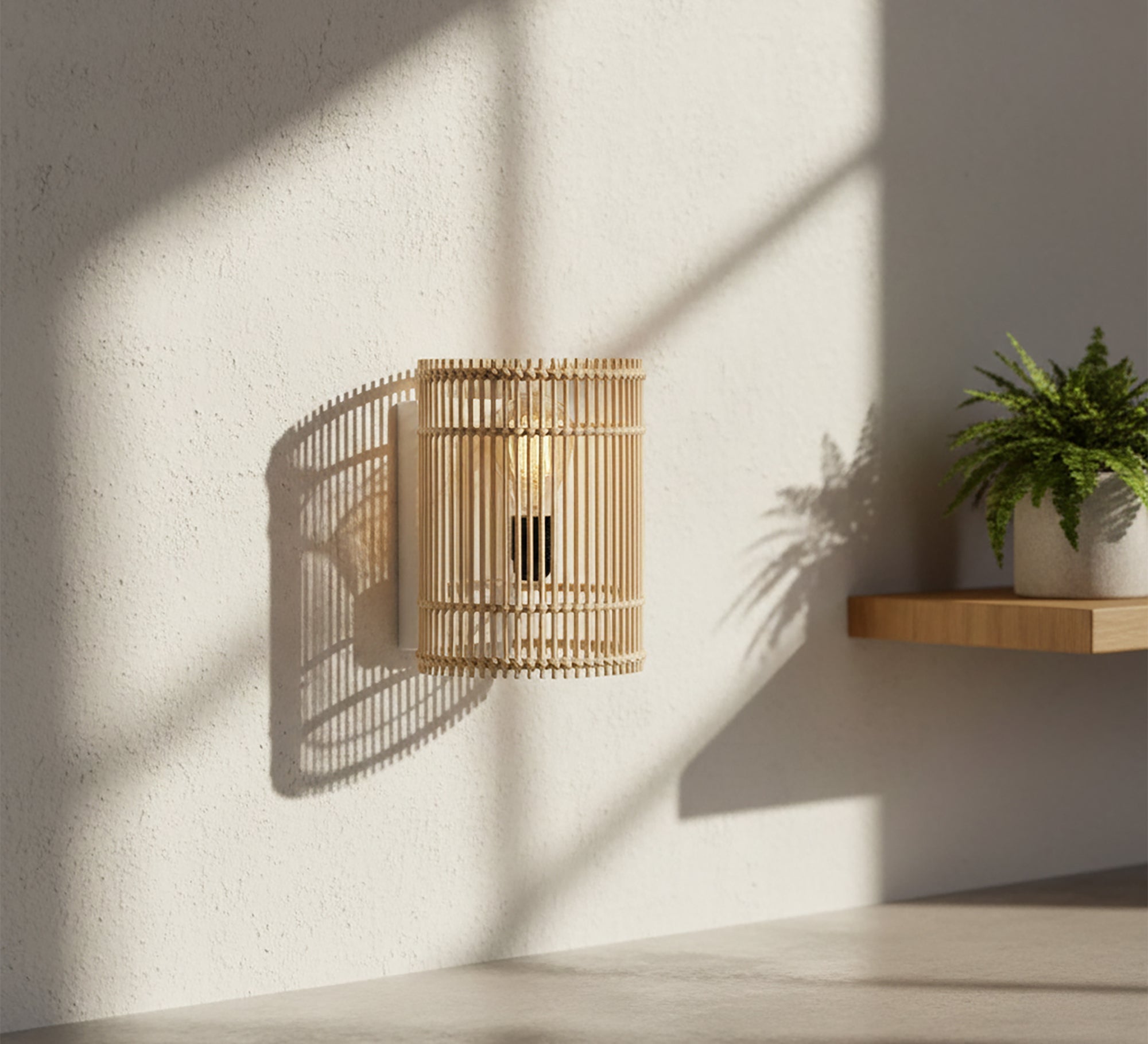 Cylindrical wall sconce made of long bamboo sticks - Vitrine Furniture - Wall Sconce