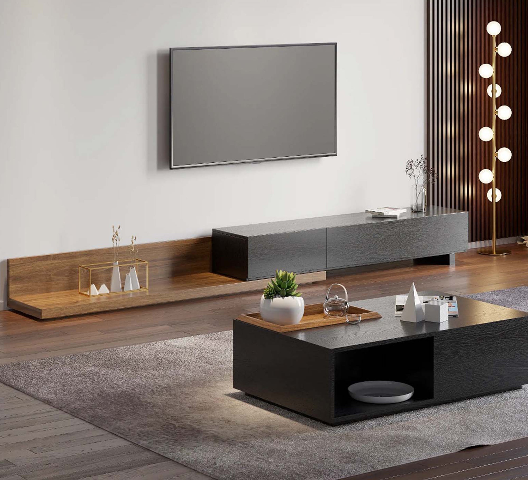 Dark black table set with a simple, integrated design - Vitrine Furniture - Furniture