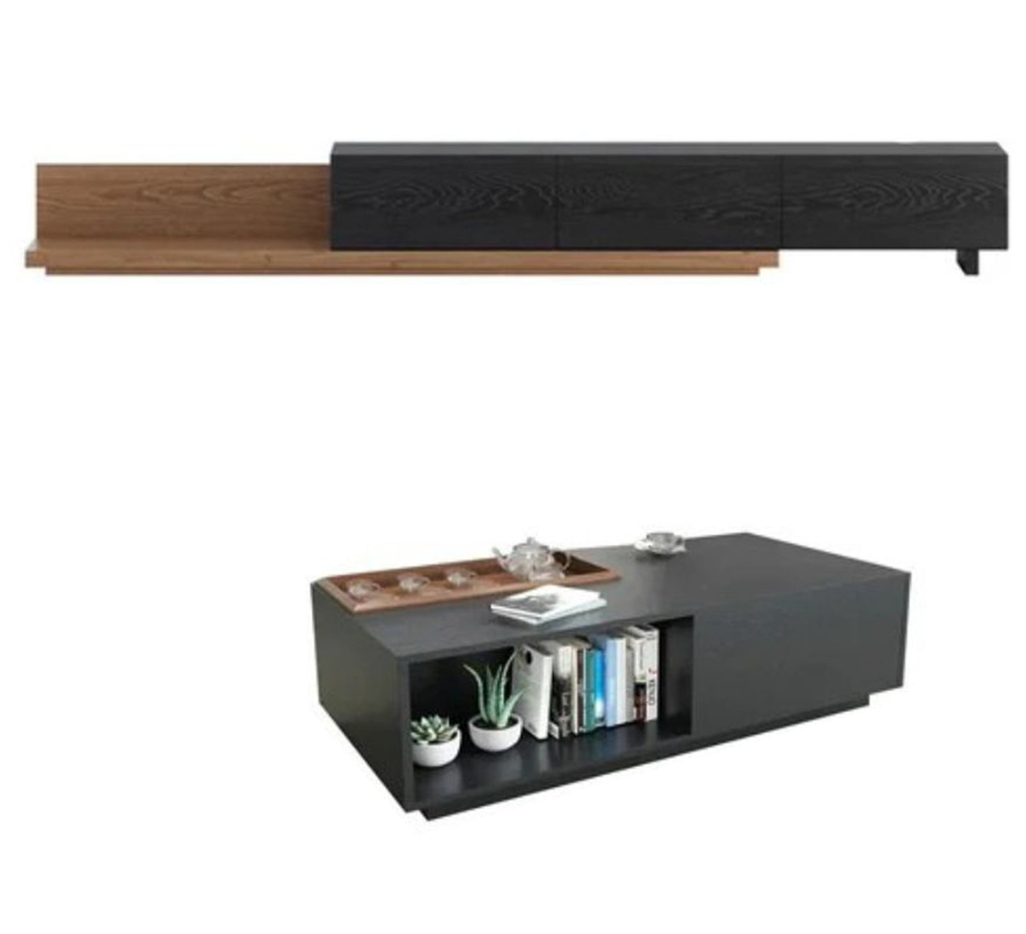 Dark black table set with a simple, integrated design - Vitrine Furniture - Furniture