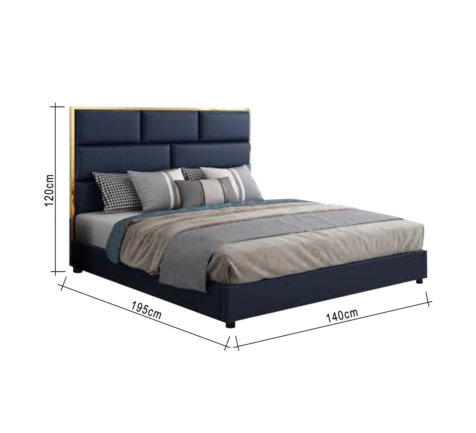 Dark blue bed with a gold headboard - Vitrine Furniture - Furniture