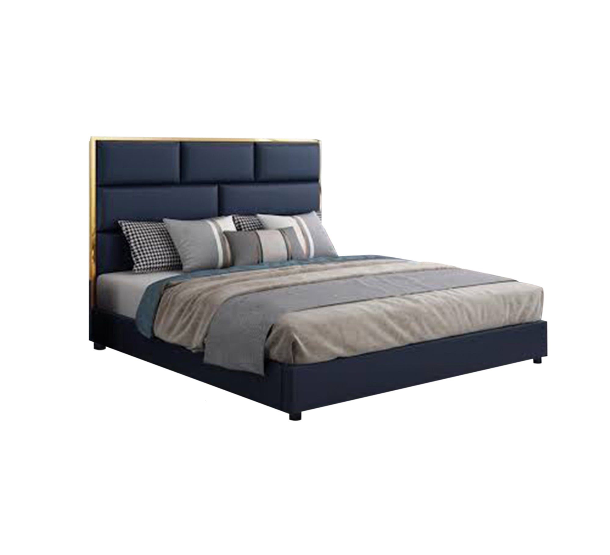 Dark blue bed with a gold headboard - Vitrine Furniture - Furniture