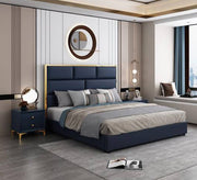 Dark blue bed with a gold headboard - Vitrine Furniture - Furniture