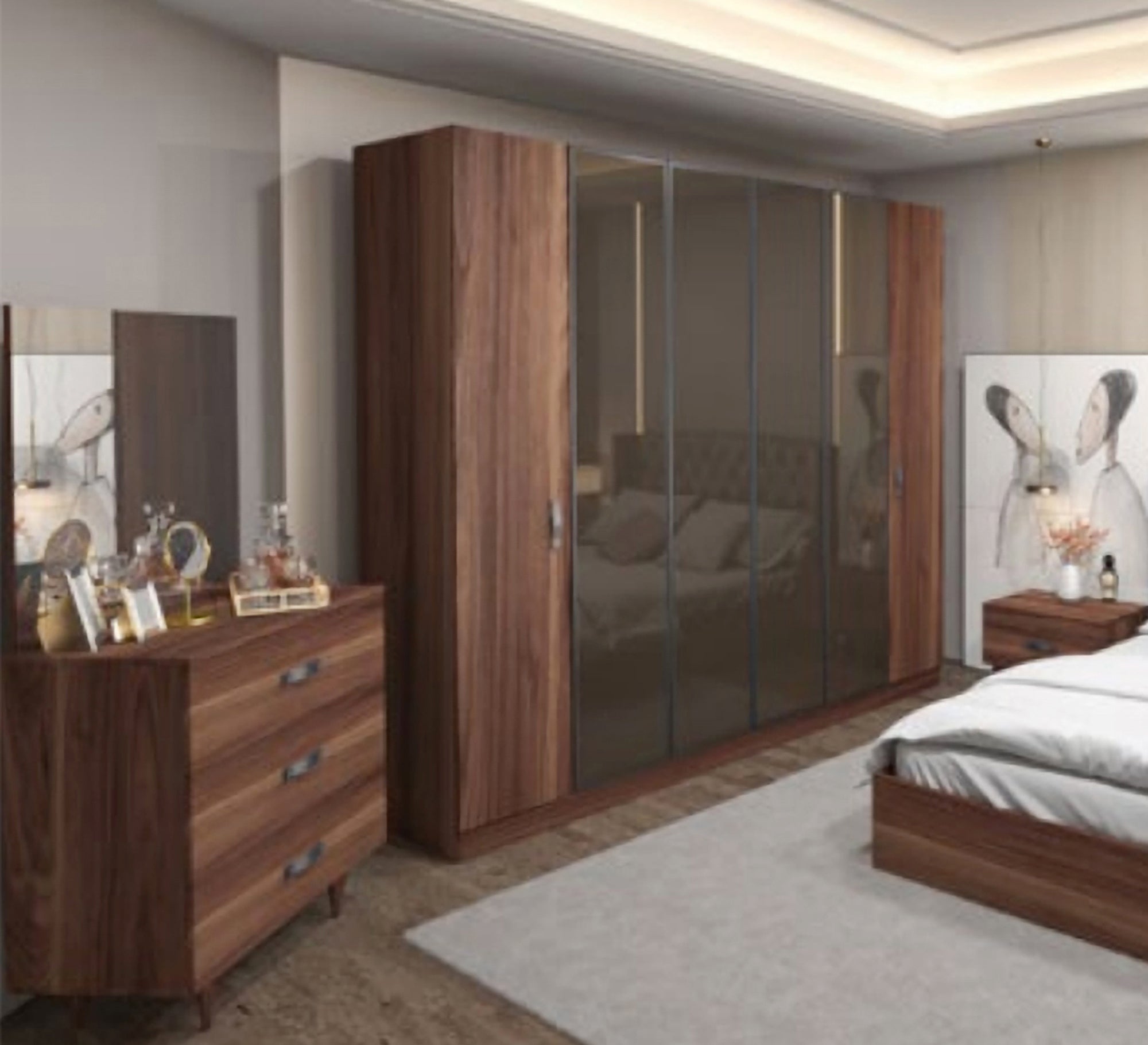 Dark brown bedroom with capotonian back - Vitrine Furniture - Bed Sets