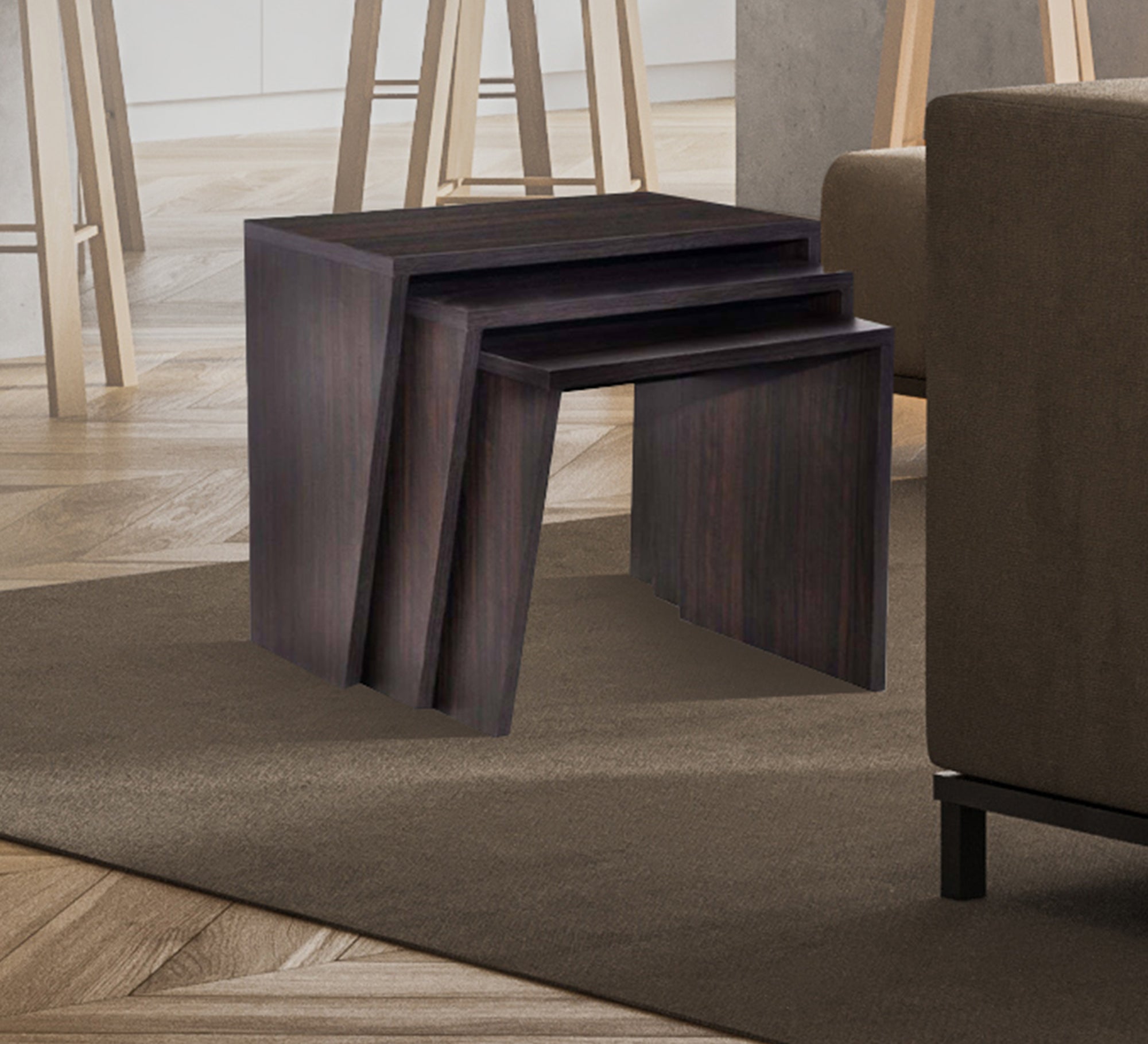 Dark Brown Nesting Table Set of 3 - Vitrine Furniture - Furniture