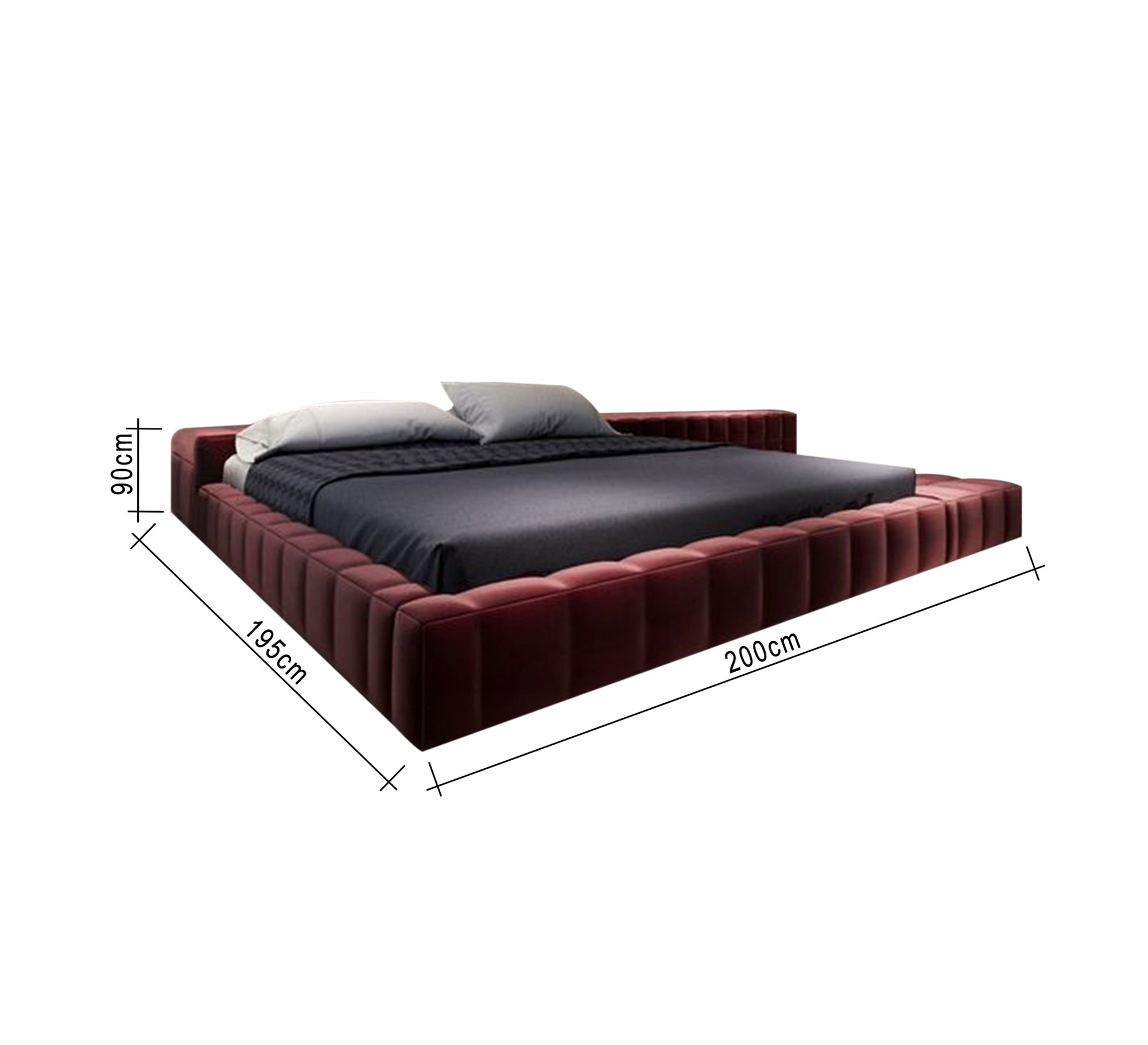 Dark burgundy upholstered platform bed - Vitrine Furniture - Furniture
