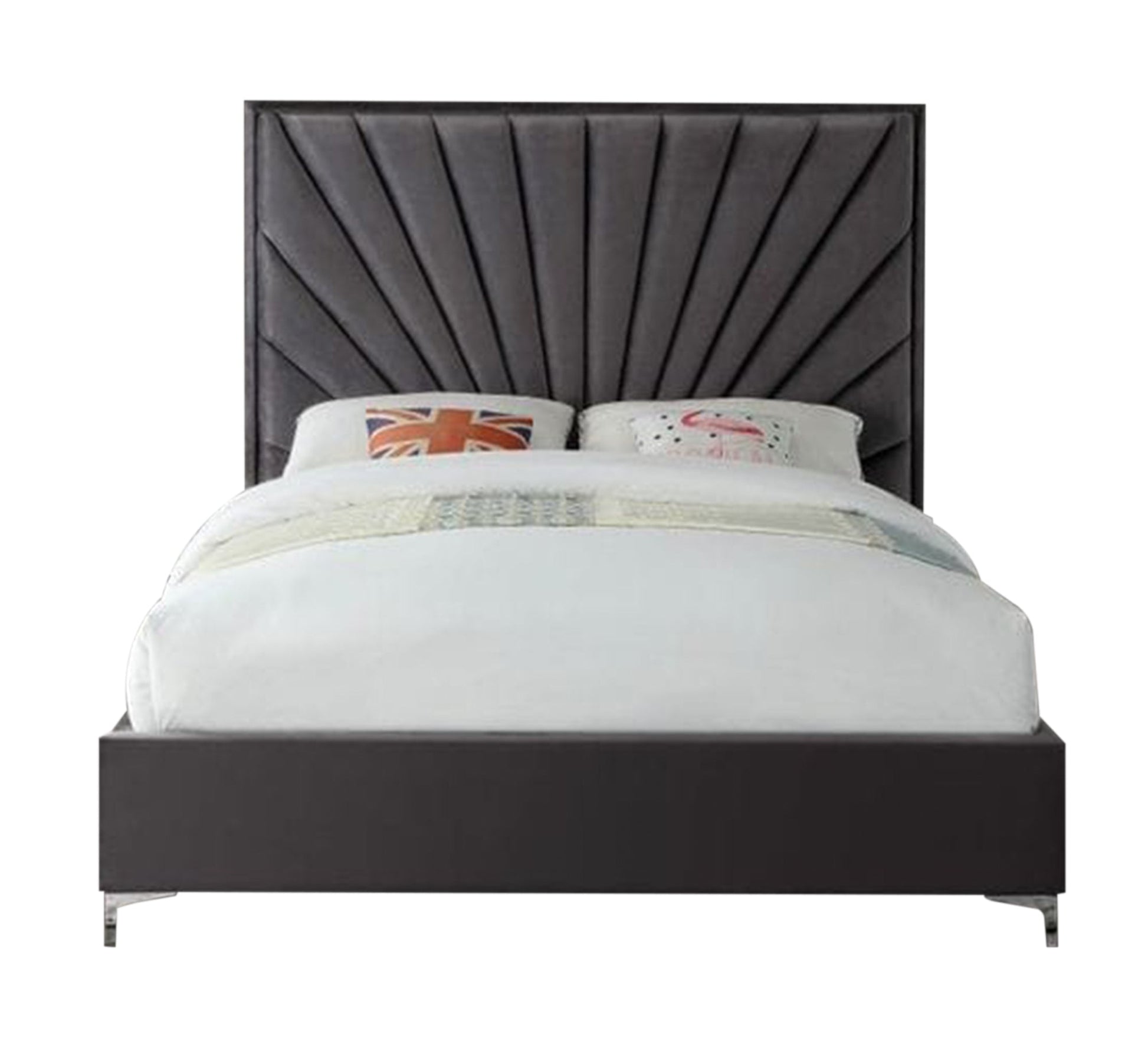 Dark gray bed with radial sunken lines - Vitrine Furniture - Furniture