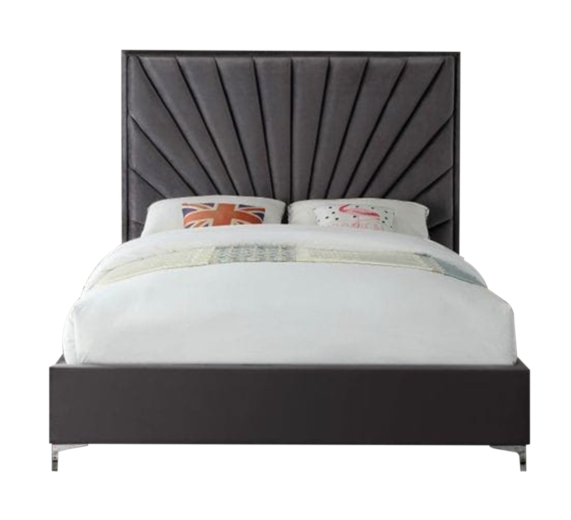 Dark gray bed with radial sunken lines - Vitrine Furniture - Furniture