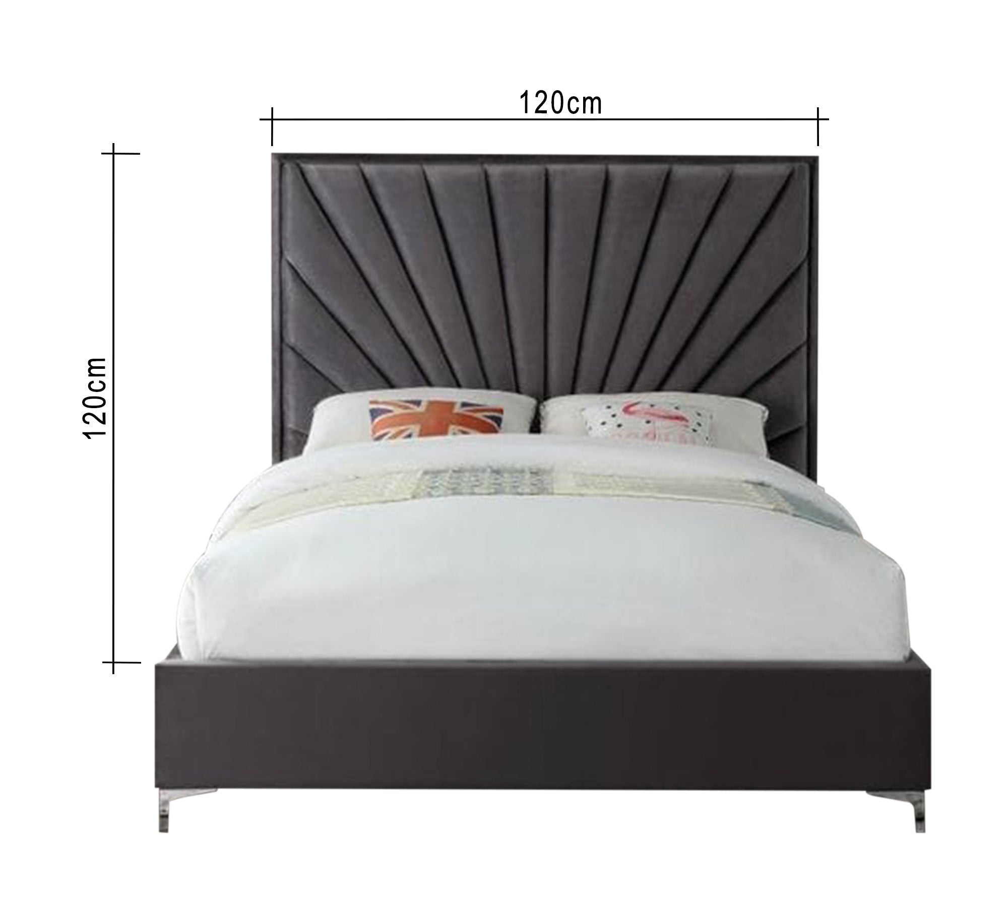 Dark gray bed with radial sunken lines - Vitrine Furniture - Furniture