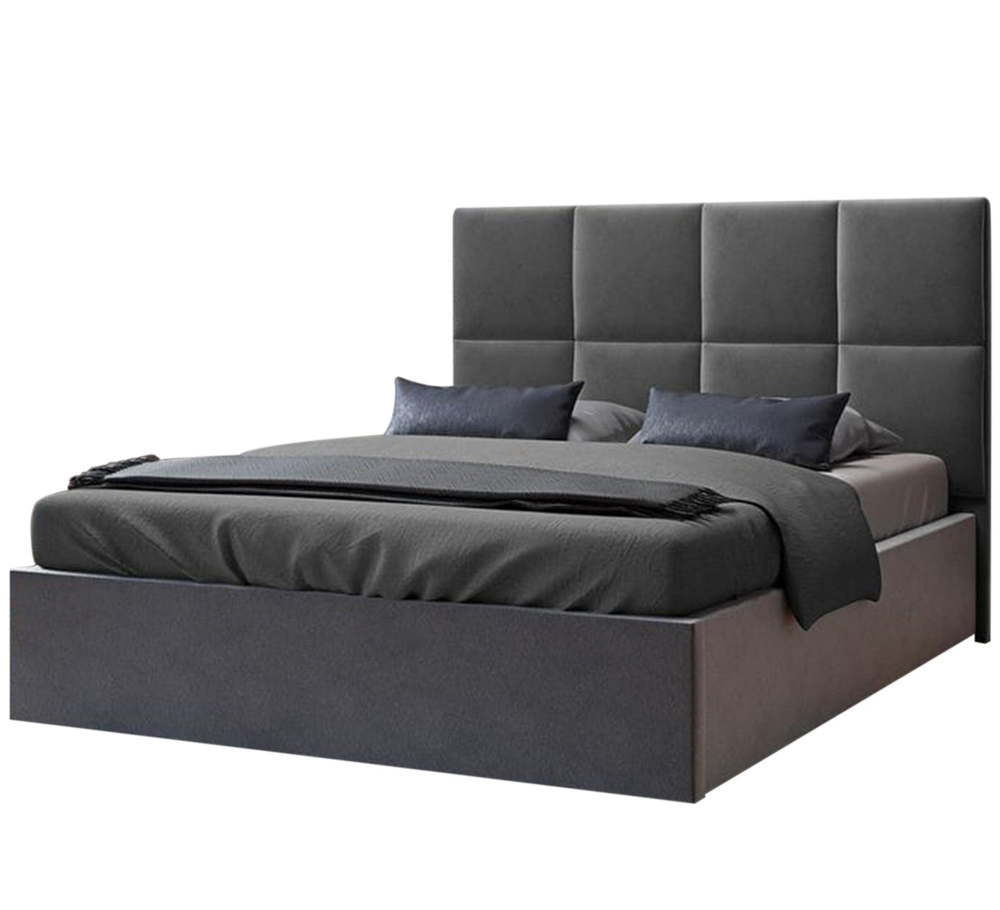 Dark gray bed with square headboard - Vitrine Furniture - Furniture