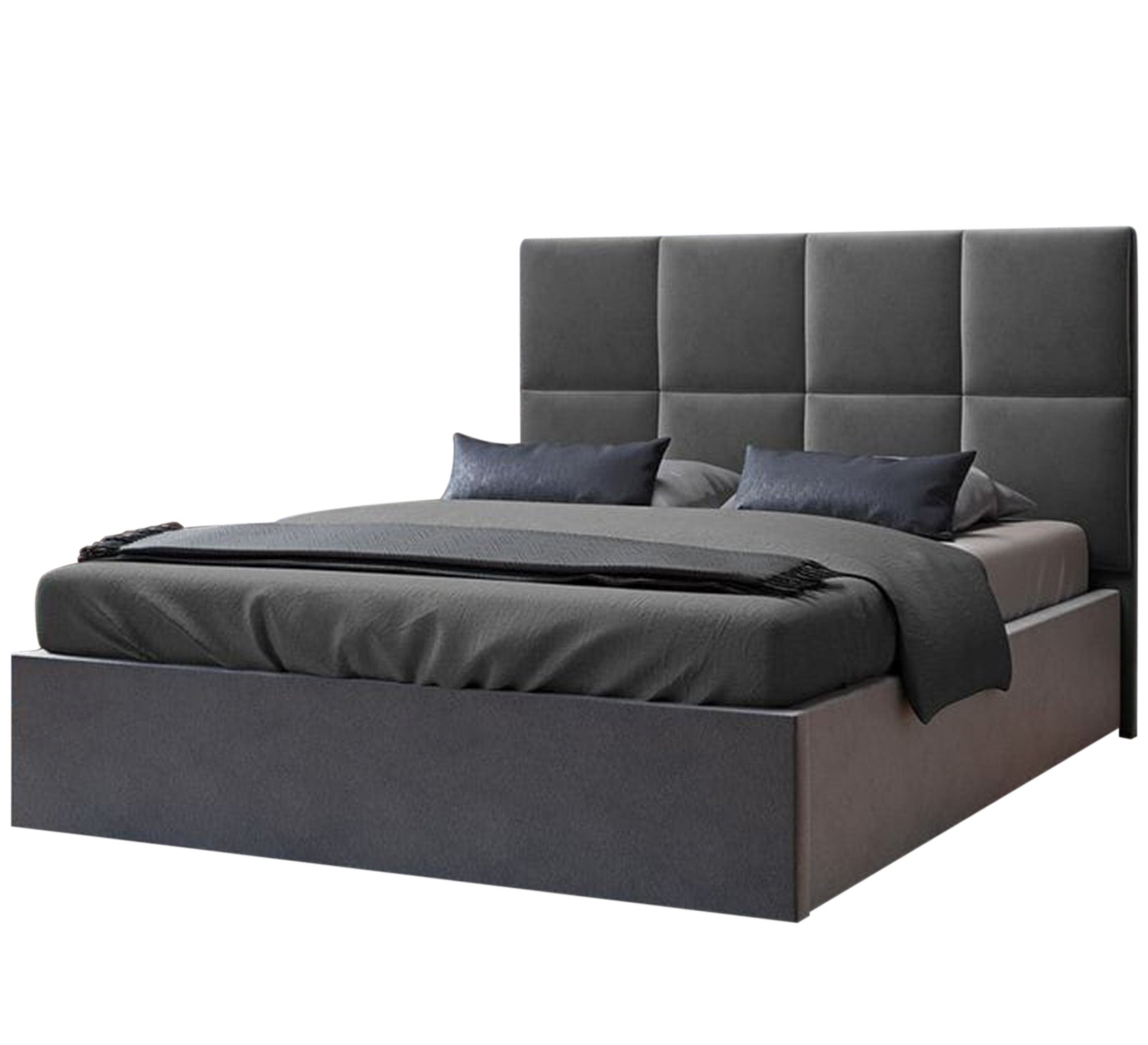 Dark gray bed with square headboard - Vitrine Furniture - Furniture