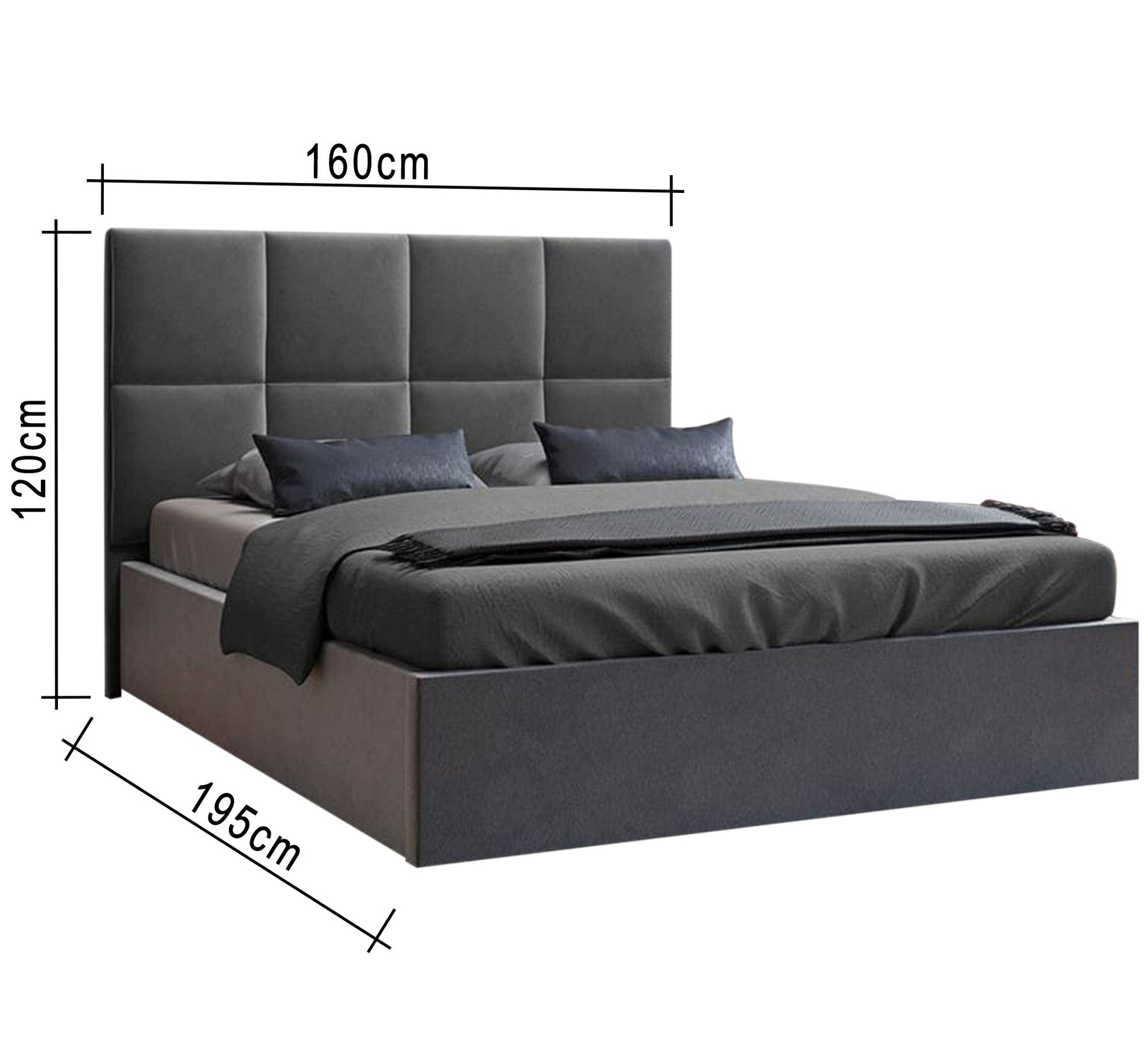 Dark gray bed with square headboard - Vitrine Furniture - Furniture