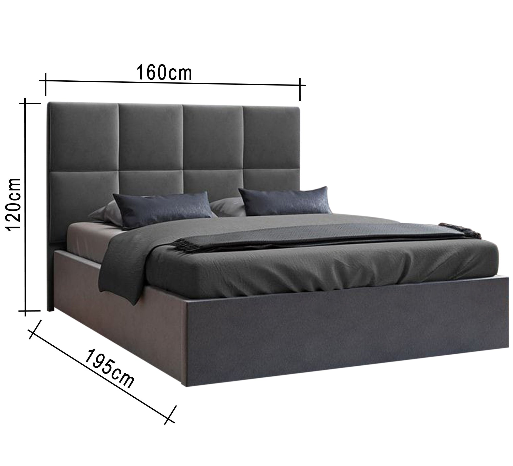 Dark gray bed with square headboard - Vitrine Furniture - Furniture